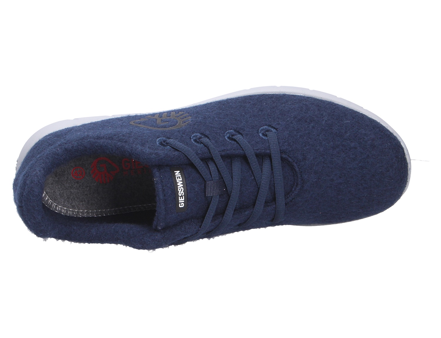 Dunkelblauer Giesswein MERINO RUNNERS MEN Herren-Sneaker aus Merinowolle mit Schnürung und weißer Sohle, Draufsicht