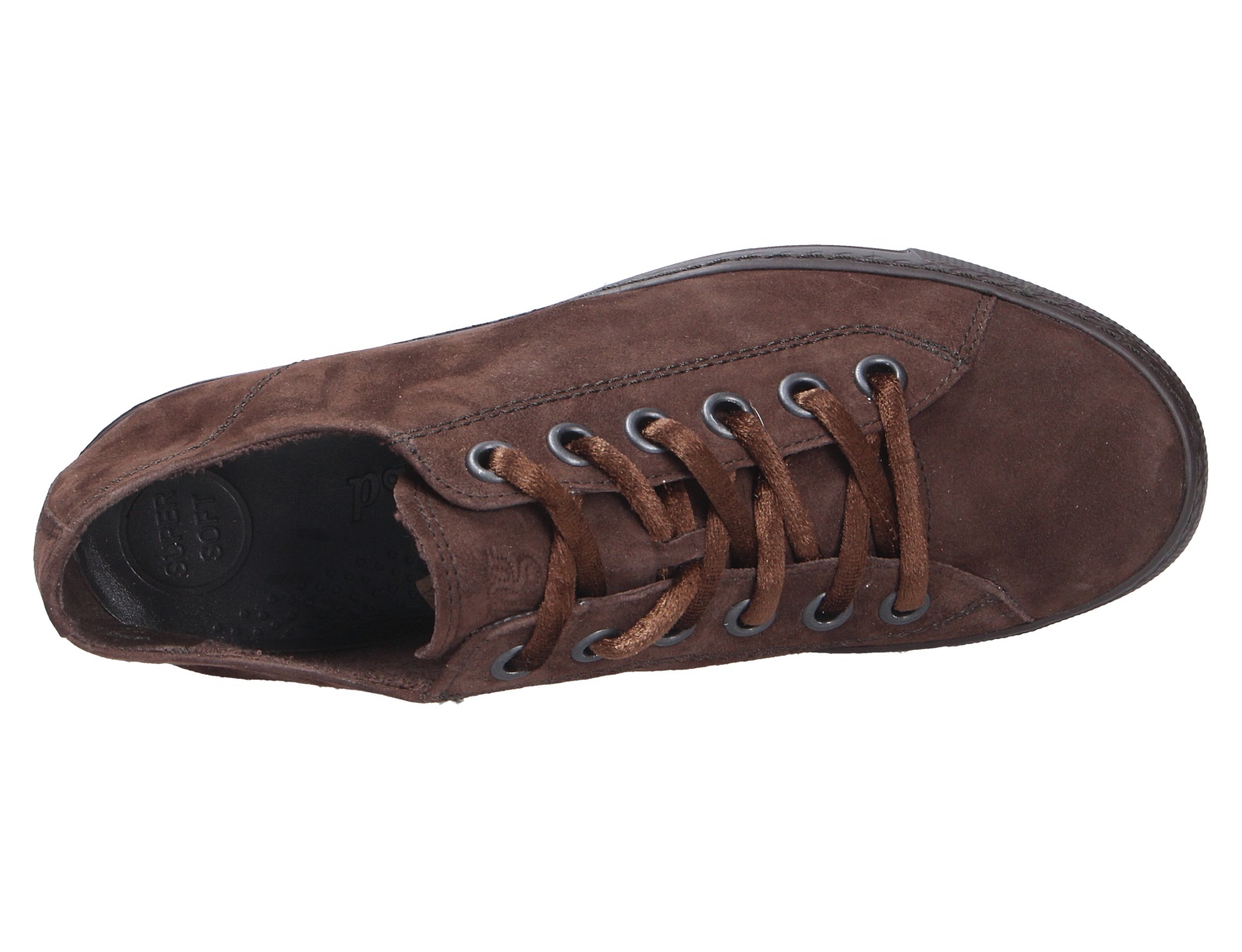 Paul Green Damen Sneaker aus braunem Veloursleder mit Schnürung und dunkler Sohle, Ansicht von oben