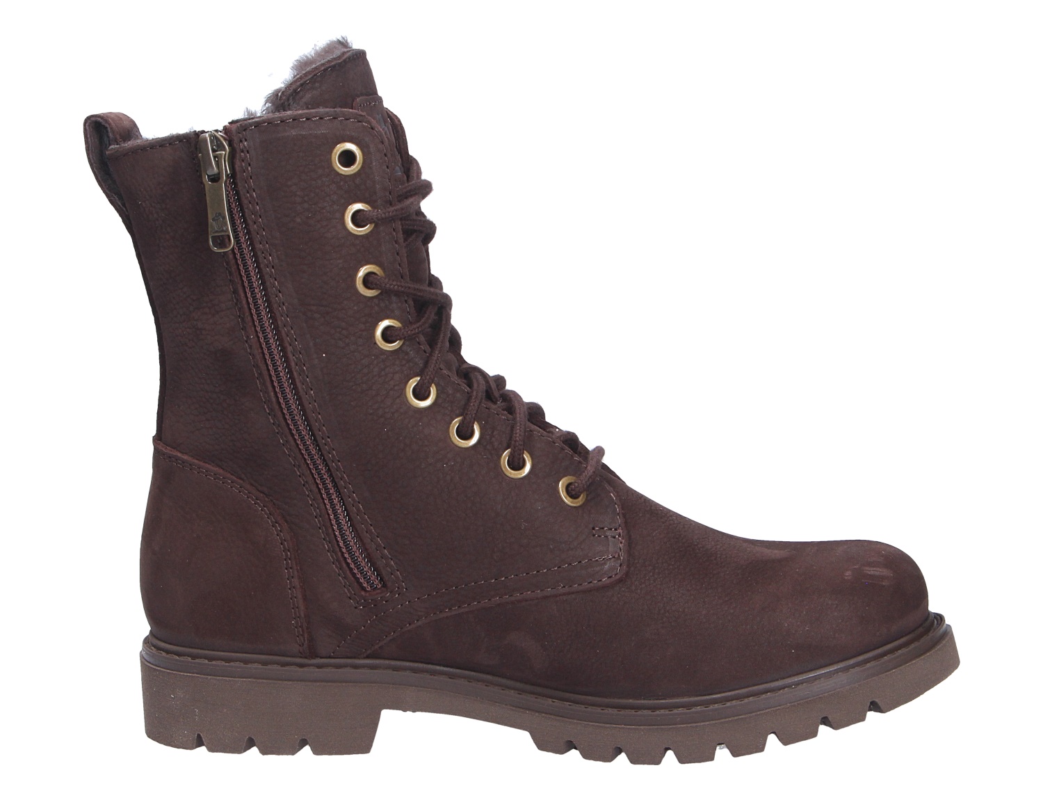 Panama Jack Frisia Damen-Schnürstiefelette aus braunem Leder mit seitlichem Reißverschluss und Profilsohle