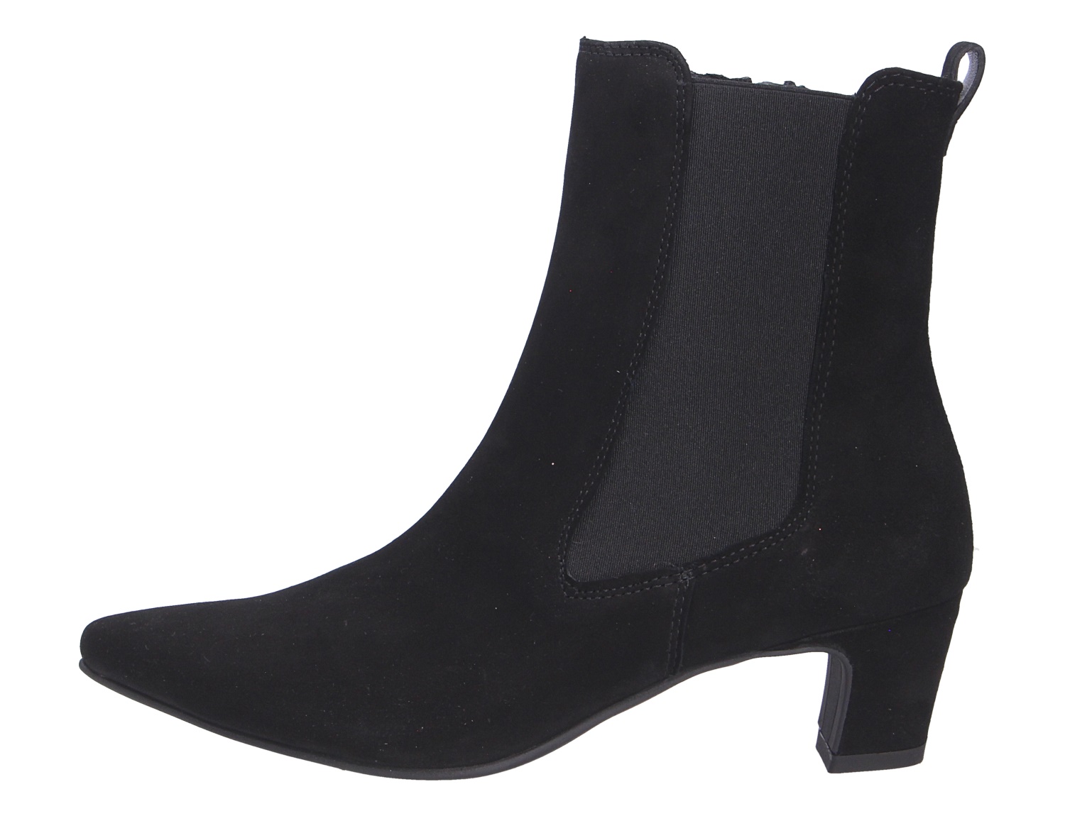 Paul Green Damen Stiefel in Schwarz, elegante Chelsea-Boots aus Veloursleder mit seitlichem Stretcheinsatz und Blockabsatz