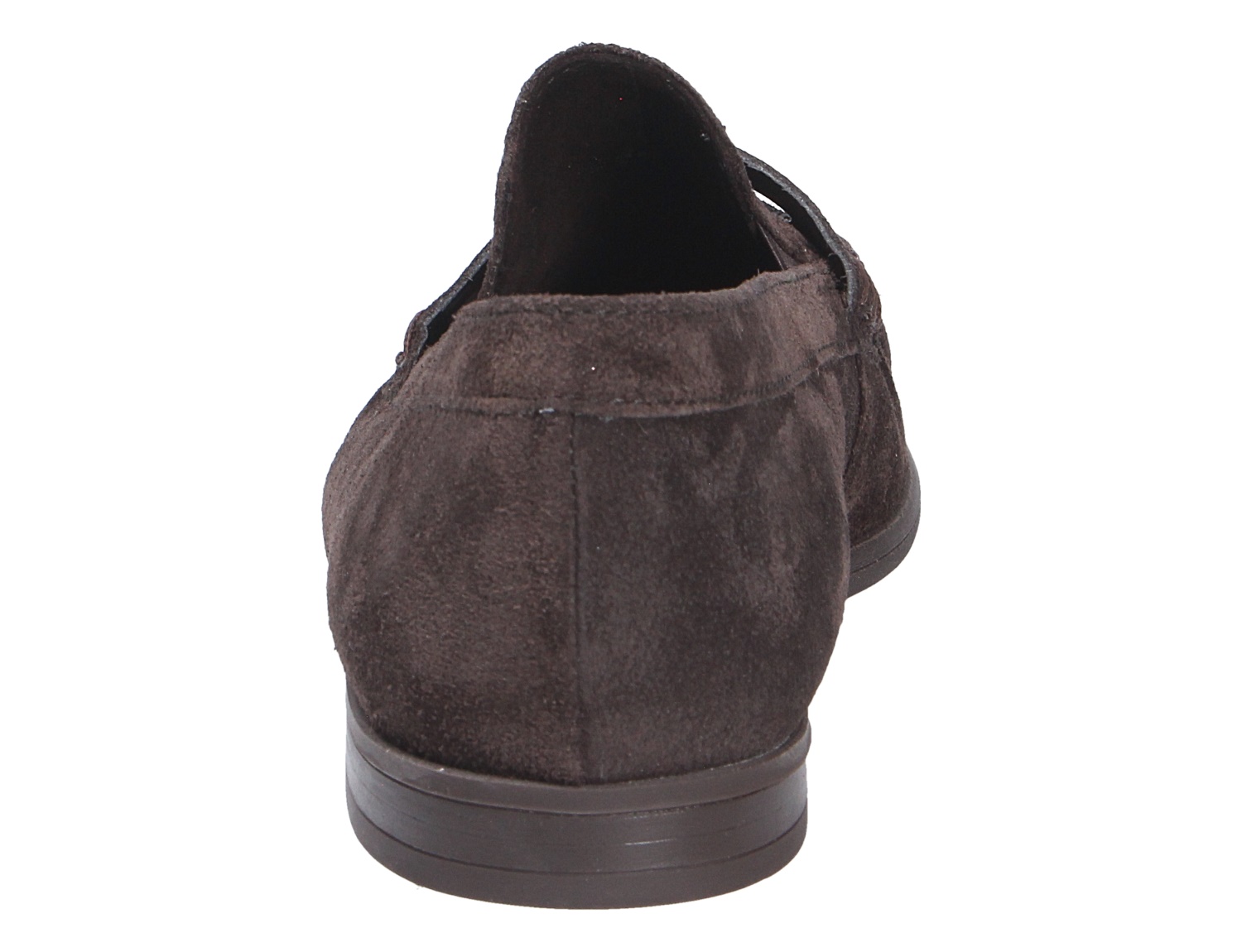 Rückansicht des Paul Green Damen Slippers aus schwarzem Veloursleder mit flacher Sohle