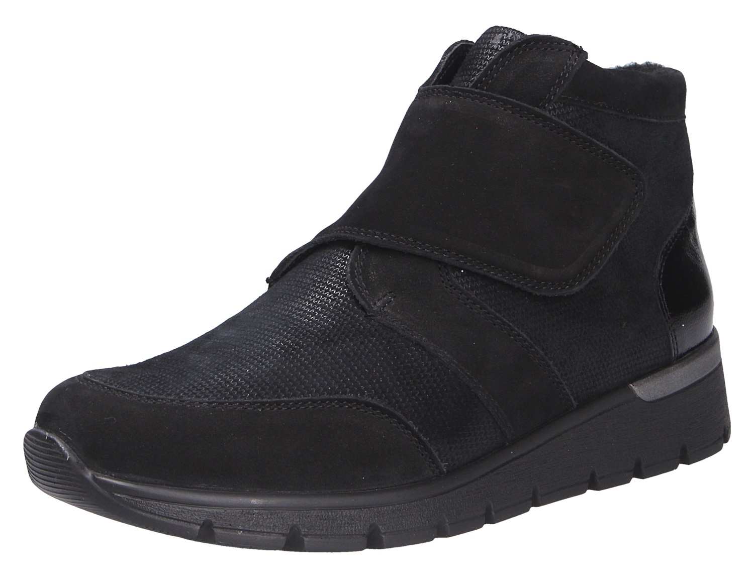 Waldläufer K-Ramona Damen-Klettboot in Schwarz, knöchelhoch mit breitem Klettverschluss, warmem Futter und bequemer Profilsohle