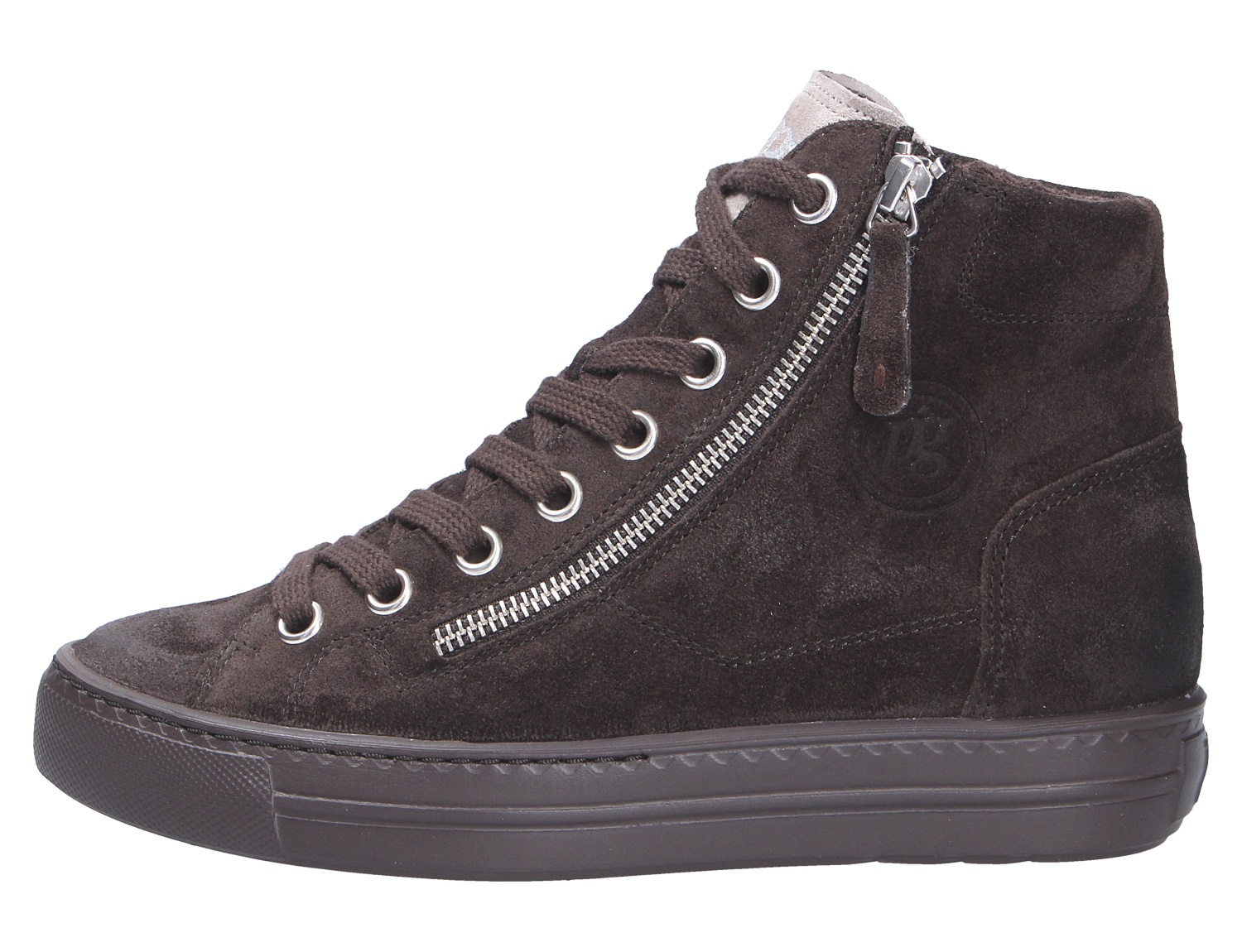 Paul Green Damen Sneaker, schwarzer High-Top aus Veloursleder mit Schnürung, seitlichem Reißverschluss und flacher Sohle