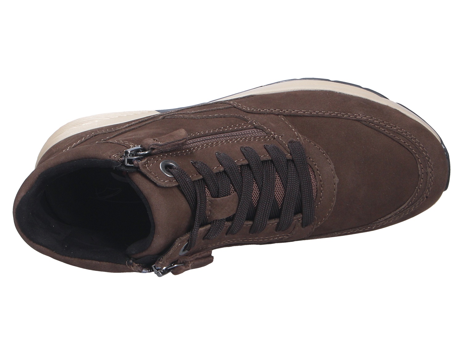 Gabor Damen Schnürschuhe in Braun aus der Draufsicht, mit Schnürung, seitlichem Reißverschluss und heller Laufsohle