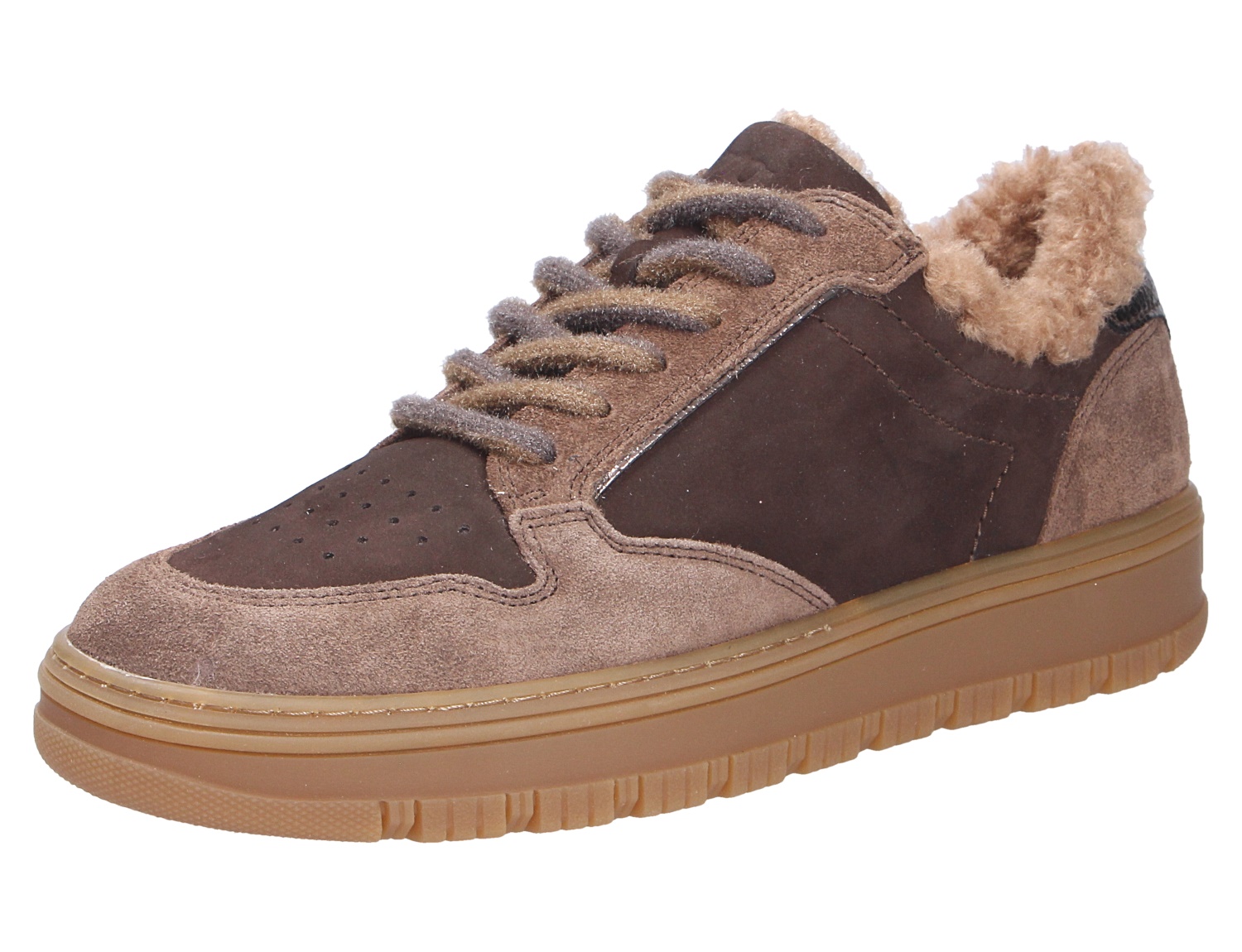 Paul Green Damen Sneaker, brauner Leder-Sneaker mit weichem Warmfutter, Schnürung und heller Gummisohle