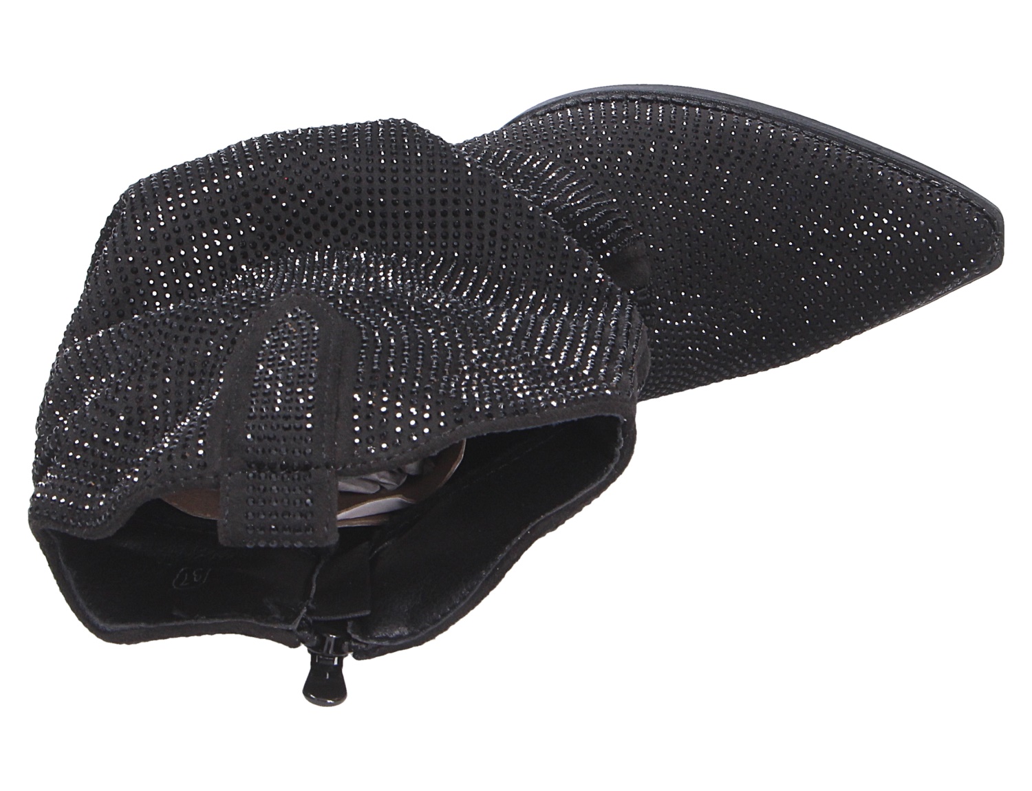 La Strada Damen Stiefel in Schwarz, spitz zulaufend und mit glitzernden Strasssteinen besetzt, Seitenansicht mit Reißverschluss
