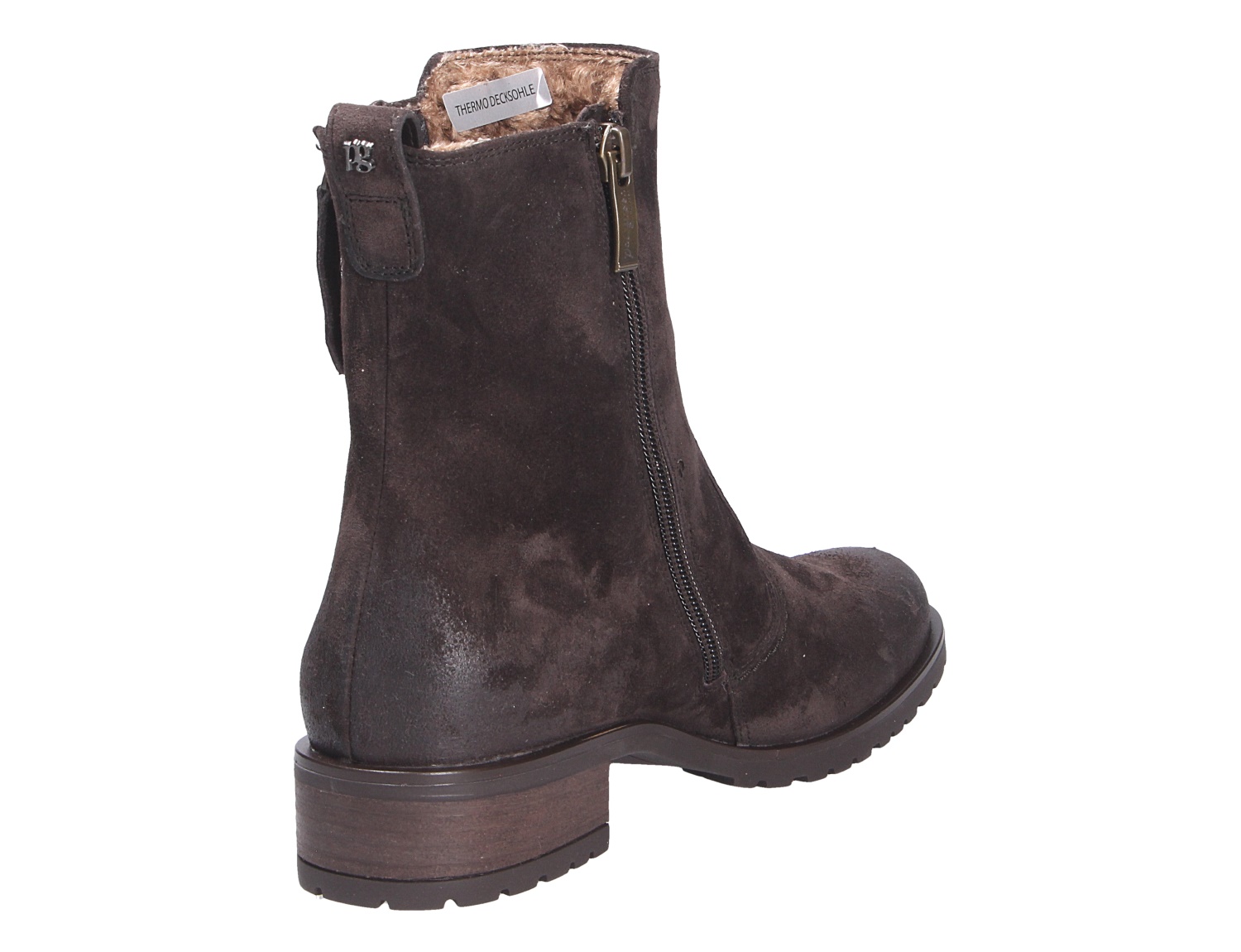 Paul Green Damen Stiefel in Dunkelbraun aus Veloursleder, mit seitlichem Reißverschluss, Profilsohle und warmem Innenfutter