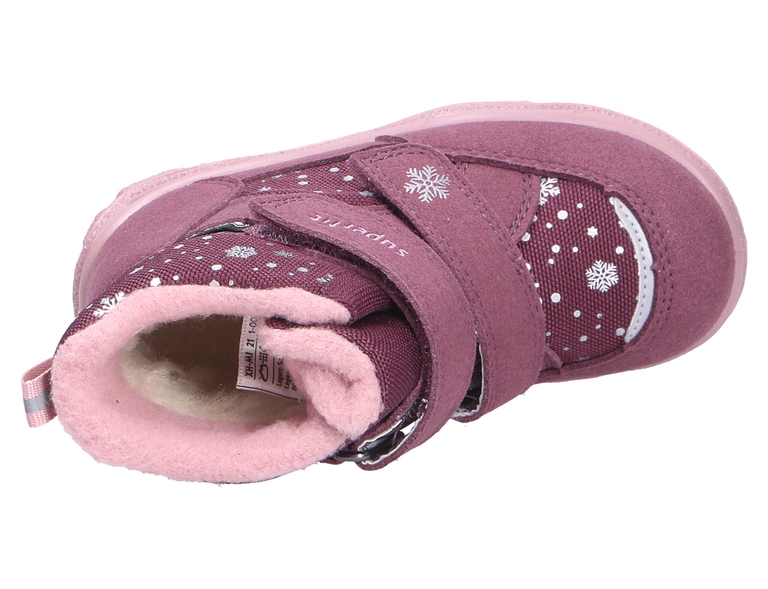 Superfit HUSKY1 Kinder-Winterstiefel in Beere, gefüttert, mit Klettverschluss, Schneeflockenmuster und rutschfester Sohle