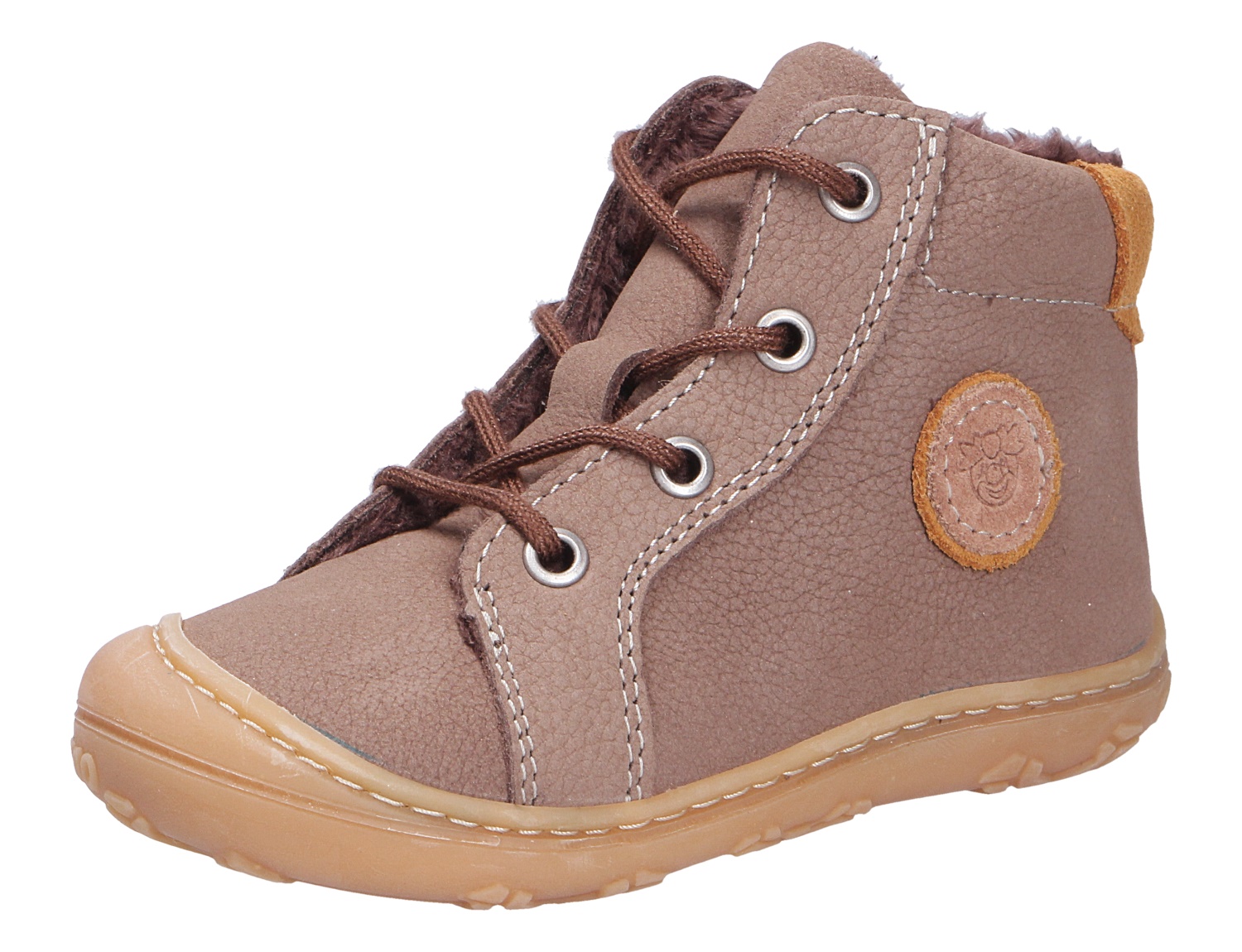 Ricosta Jungen Lauflernstiefel in Braun, warmer gefütterter Kinderstiefel aus Leder mit Schnürung und rutschfester Laufsohle