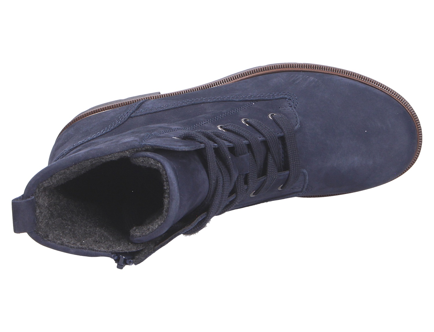 Gabor Damen Stiefel in Dunkelblau, gefütterter Schnürstiefel mit Reißverschluss und flacher Sohle, Ansicht von oben