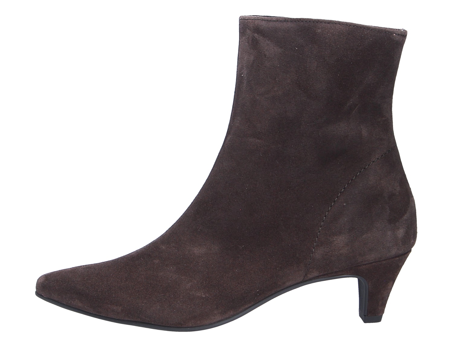 Paul Green Damen Stiefel aus dunkelbraunem Veloursleder, eleganter knöchelhoher Stiefel mit spitzer Form und Absatz