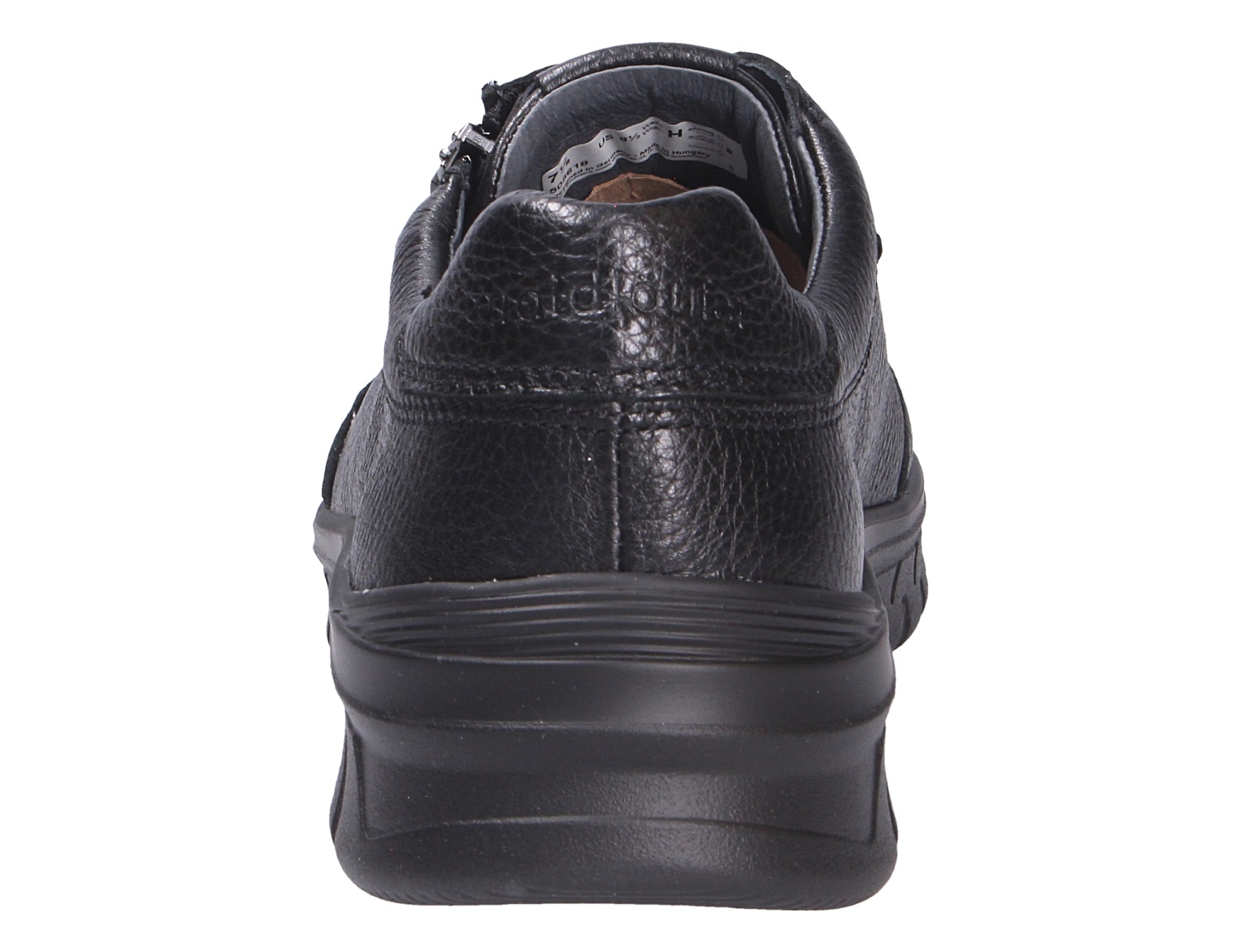 Rückansicht des schwarzen Waldläufer H-Bruno Herren-Sneakers aus Leder mit markanter Laufsohle