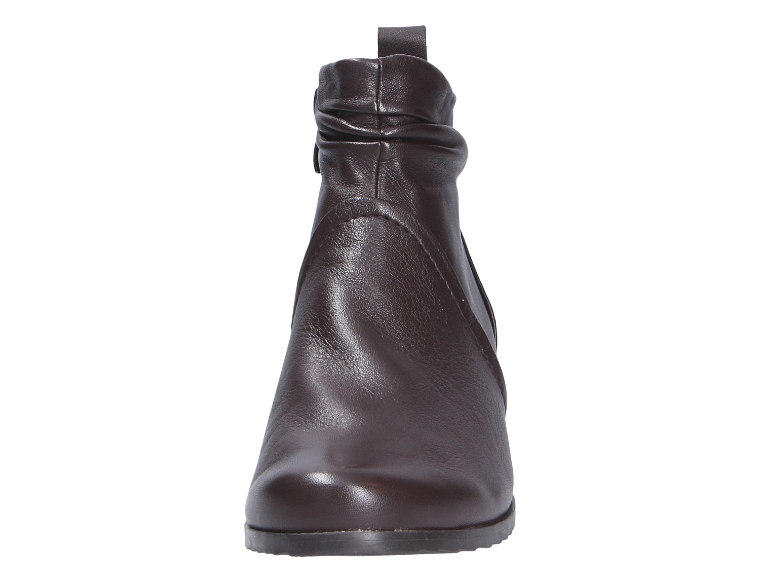 Caprice Damen Stiefel in Dunkelbraun aus Glattleder, Frontansicht mit leicht gerafftem Schaft