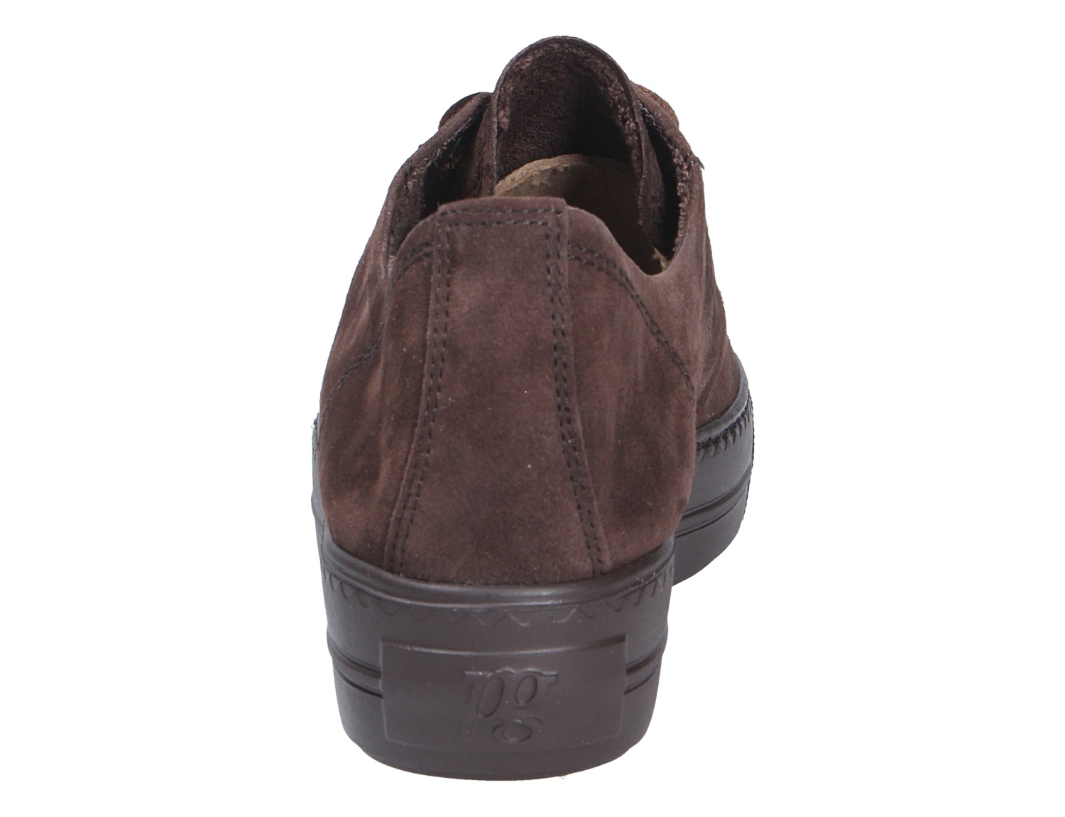 Rückansicht des Paul Green Damen Sneaker aus braunem Veloursleder mit dunkler Sohle