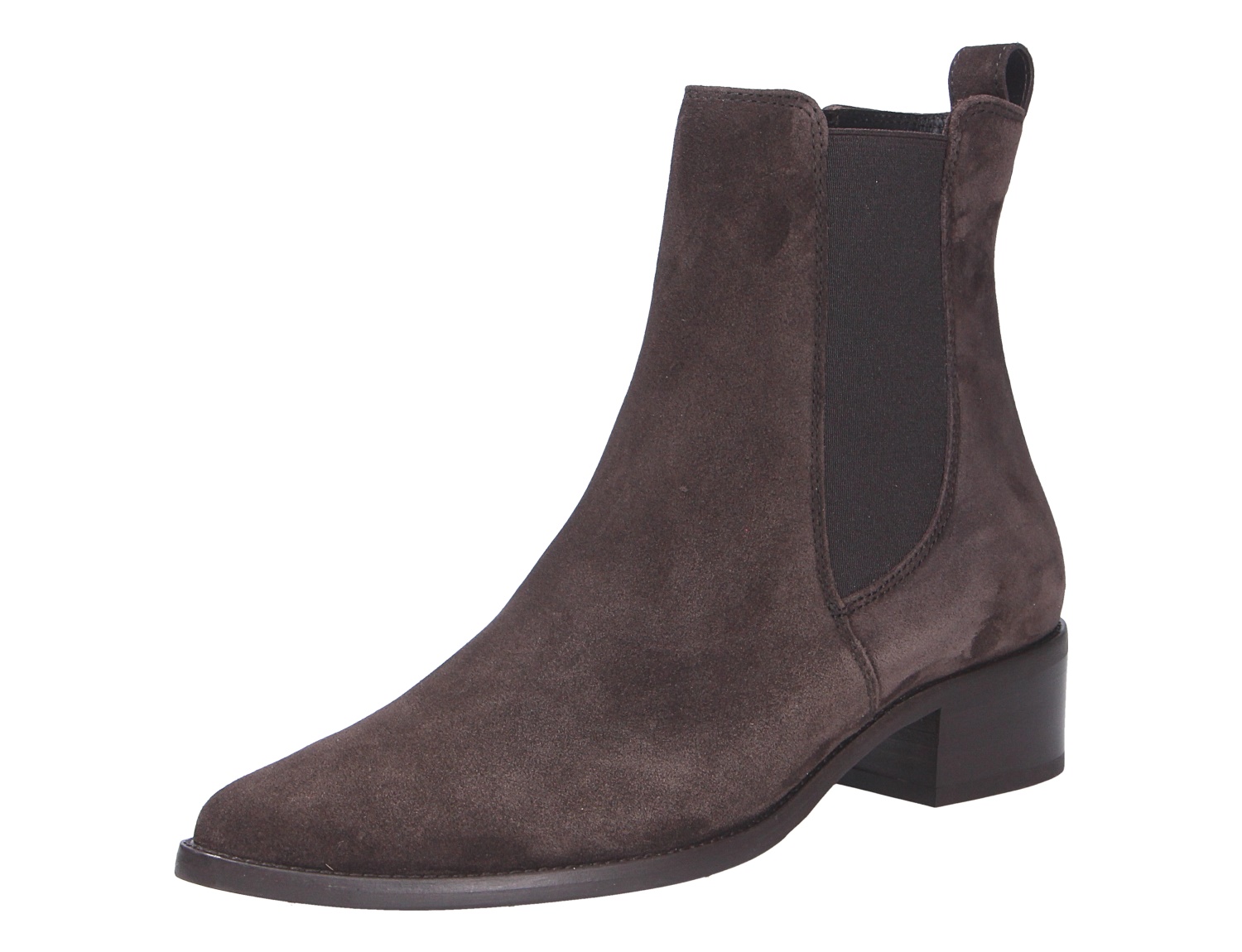 Paul Green Damen Stiefel in Dunkelbraun aus Veloursleder, eleganter Chelsea-Boot mit seitlichem Stretch-Einsatz und Blockabsatz