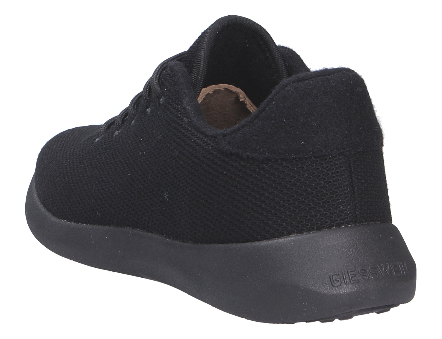 Schwarzer Giesswein MERINO WOOL KNIT MEN Herren-Sneaker aus Merinowolle mit leichter Sohle in Rück- und Seitenansicht