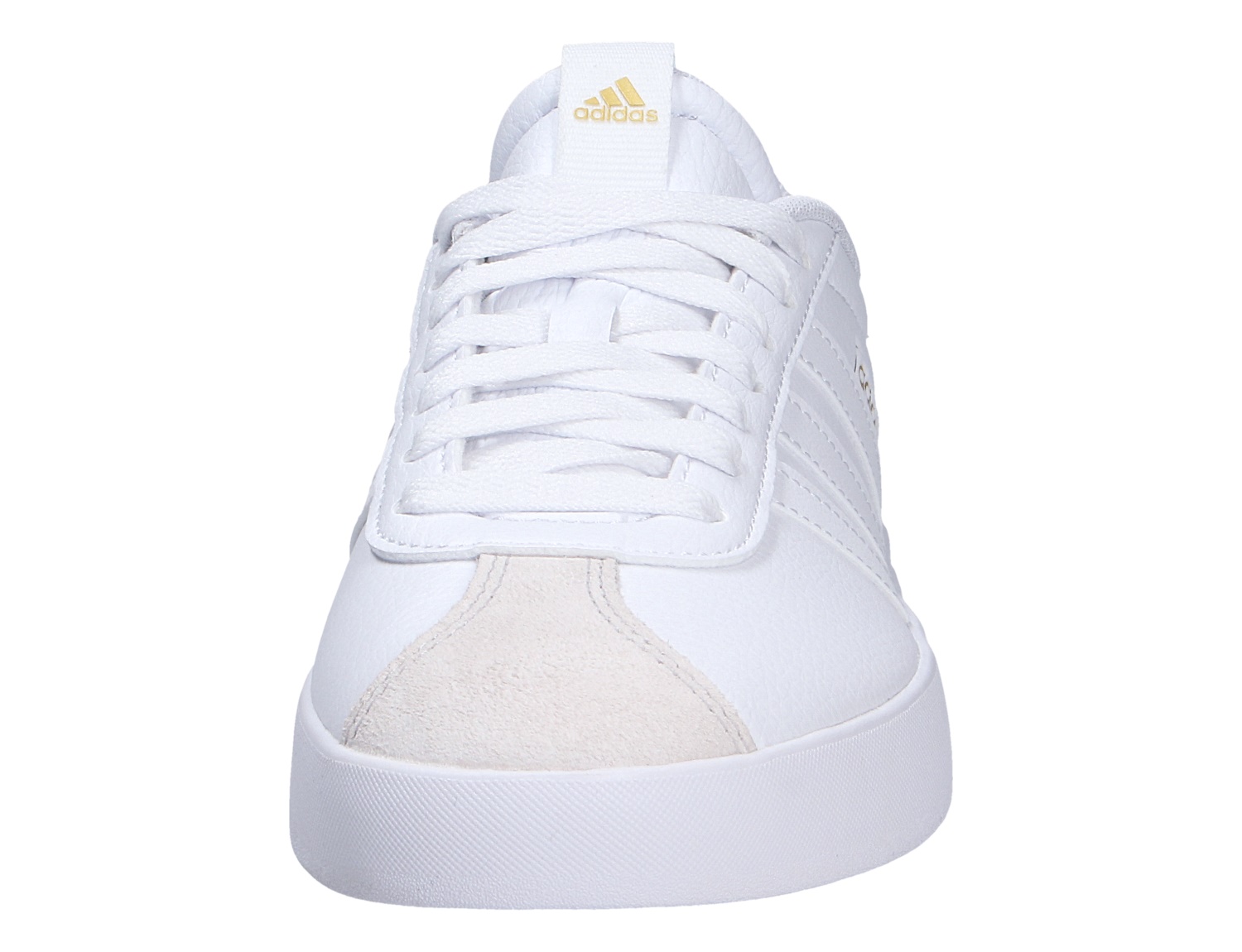 Frontansicht des Adidas VL COURT 3.0 Sneakers in Weiß mit Schnürung, 3-Streifen-Design und heller Gummisohle