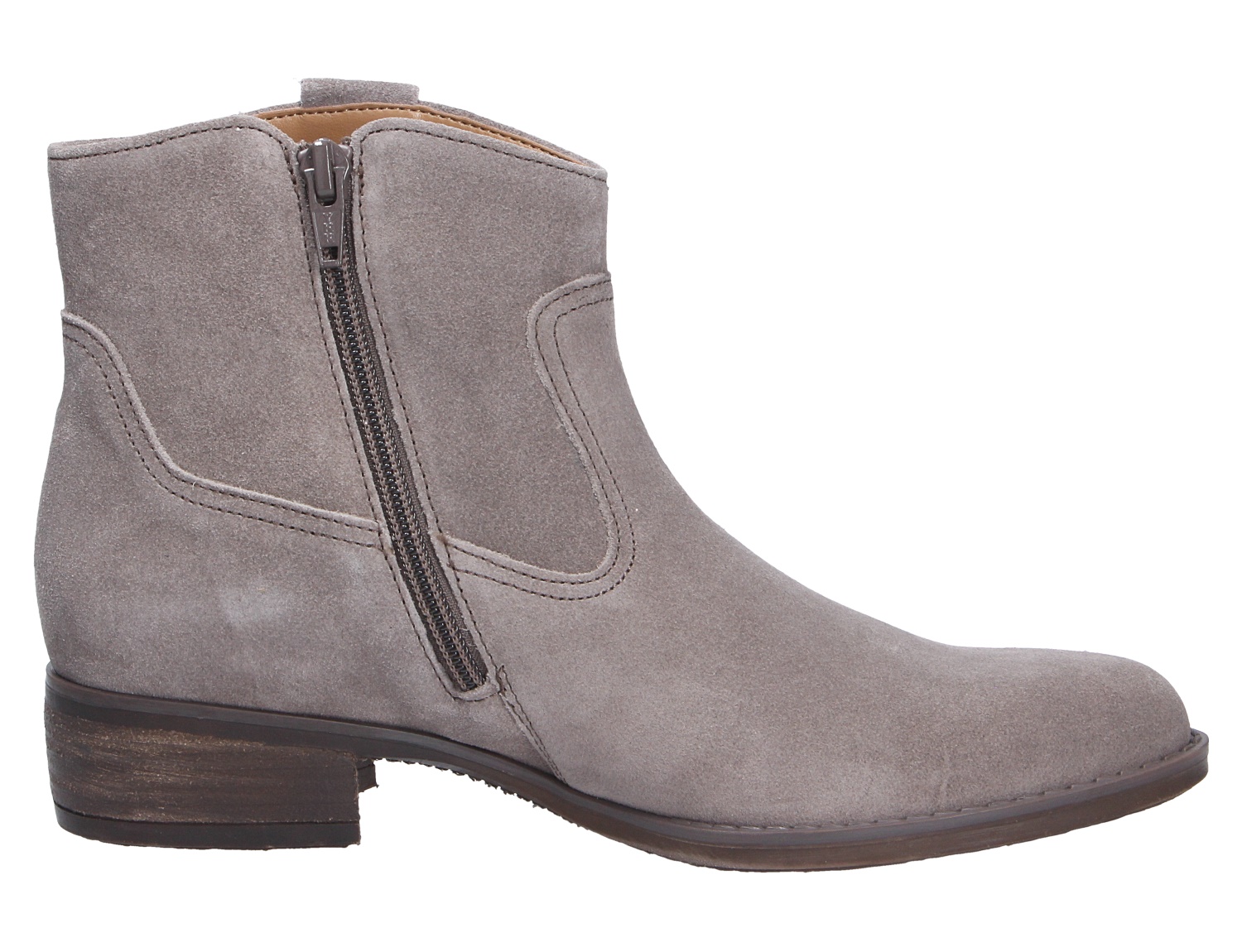 Gabor Damen Stiefel in Grau aus Veloursleder, knöchelhoch mit seitlichem Reißverschluss und niedrigem Blockabsatz