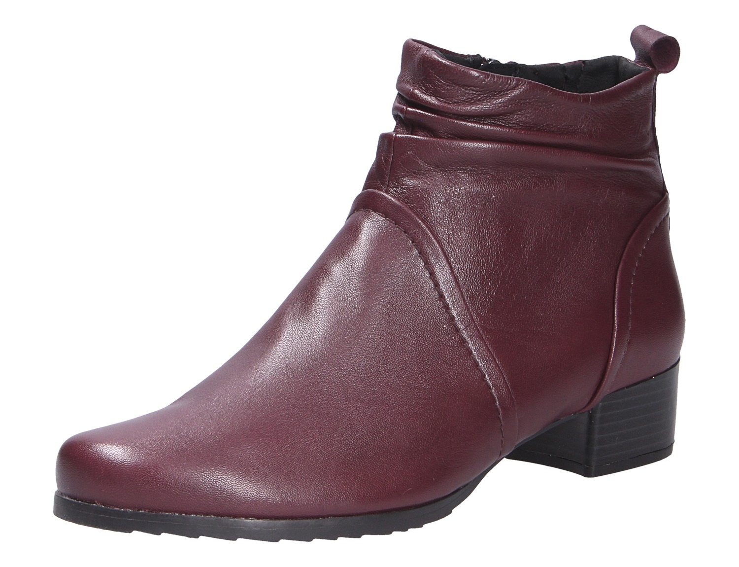 Caprice Damen Stiefel in Bordeaux aus glattem Leder, knöchelhoch mit Blockabsatz und seitlichem Reißverschluss