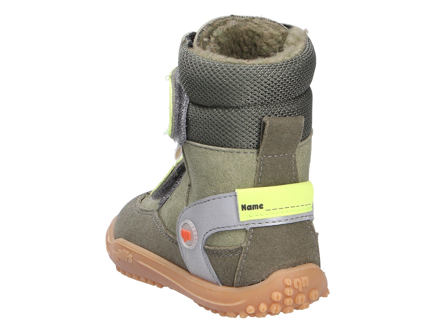 Ricosta Jungen Stiefel in Khaki, gefütterter Kinderstiefel mit Klettverschluss, reflektierenden Details und rutschfester Sohle, Rückansicht