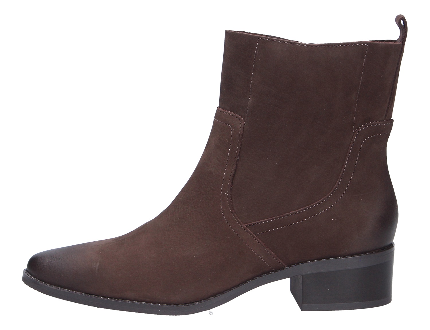 Caprice Damen Stiefel in Dunkelbraun aus Glattleder mit Blockabsatz, seitliche Produktansicht