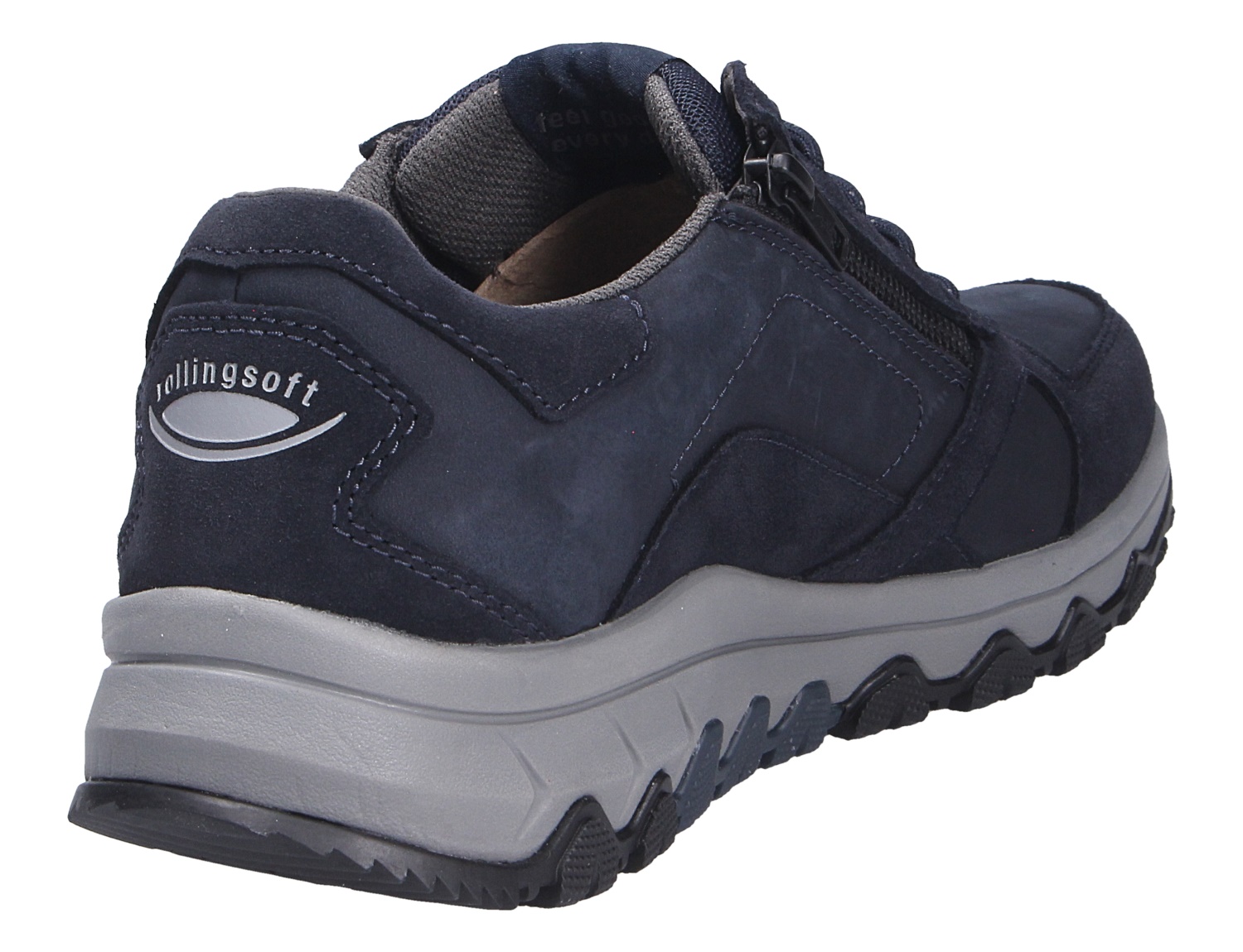 Pius Gabor Herren Schnürschuhe in Dunkelblau, Rück- und Seitenansicht eines sportlichen Halbschuhs mit Reißverschluss, Rollingsoft-Ferse und robuster Profilsohle