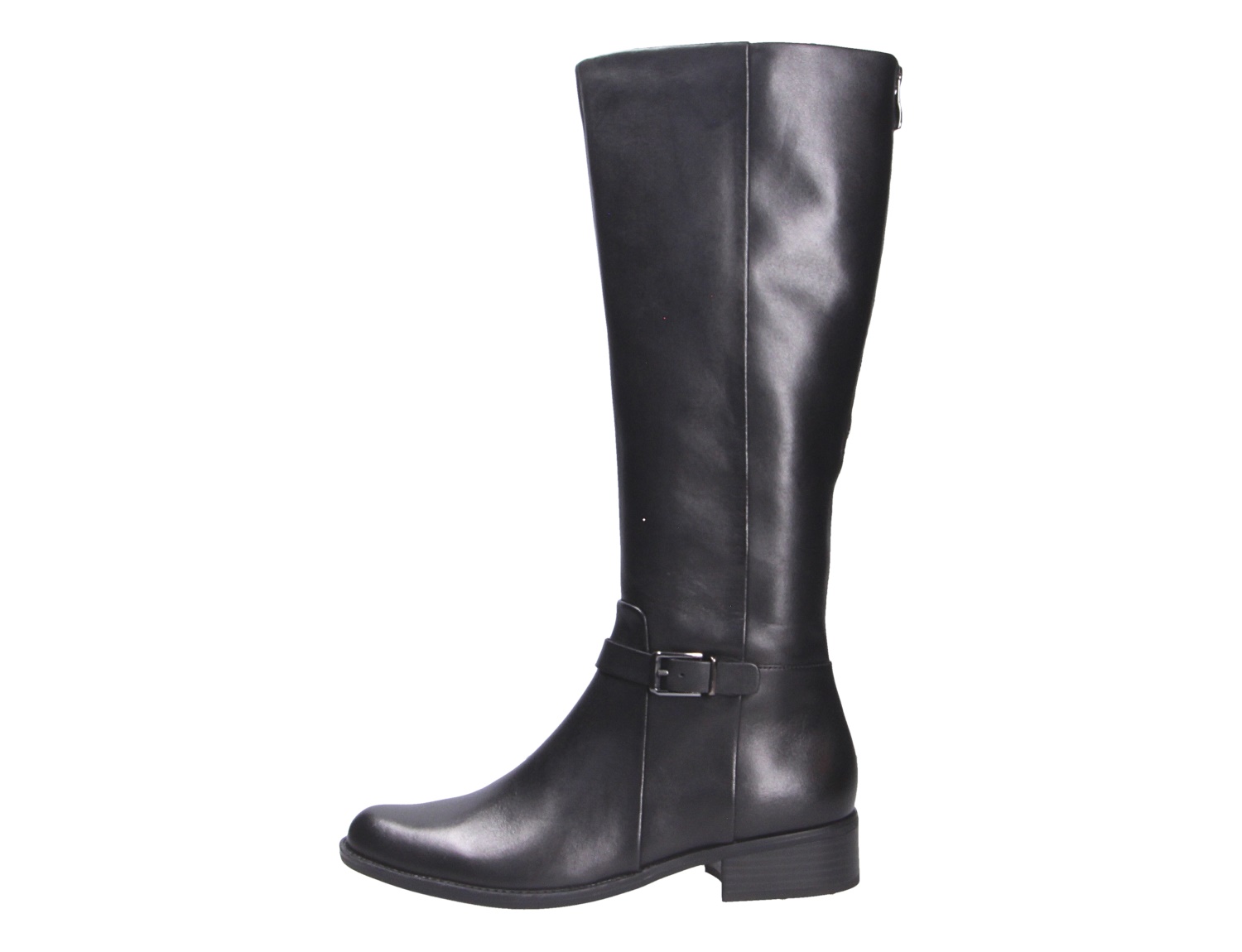 Caprice Damen Stiefel in Schwarz, kniehoher Lederstiefel mit Blockabsatz und Zierschnalle in Seitenansicht