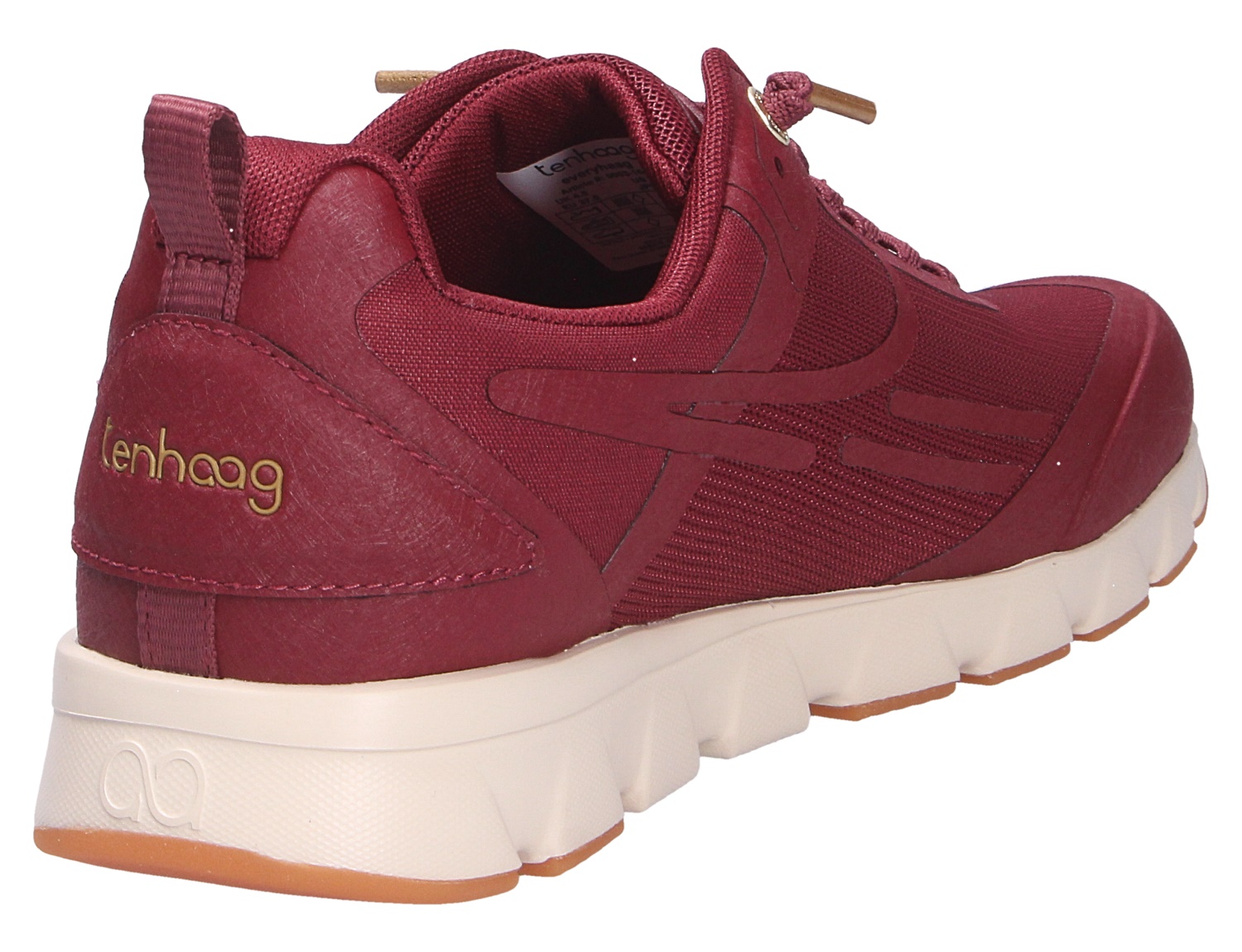 tenhaag 0003 Sneaker in Bordeaux mit weißer profilierter Sohle, sportlicher Freizeitschuh in Rück- und Seitenansicht