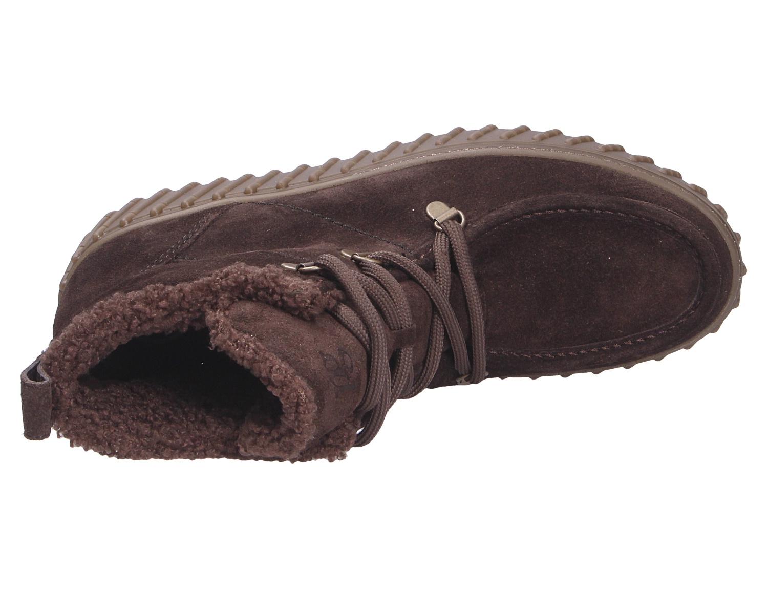 Paul Green Damen Stiefel in Braun, Ansicht von oben: Veloursleder, Schnürung, profilierte Sohle und weiches Warmfutter