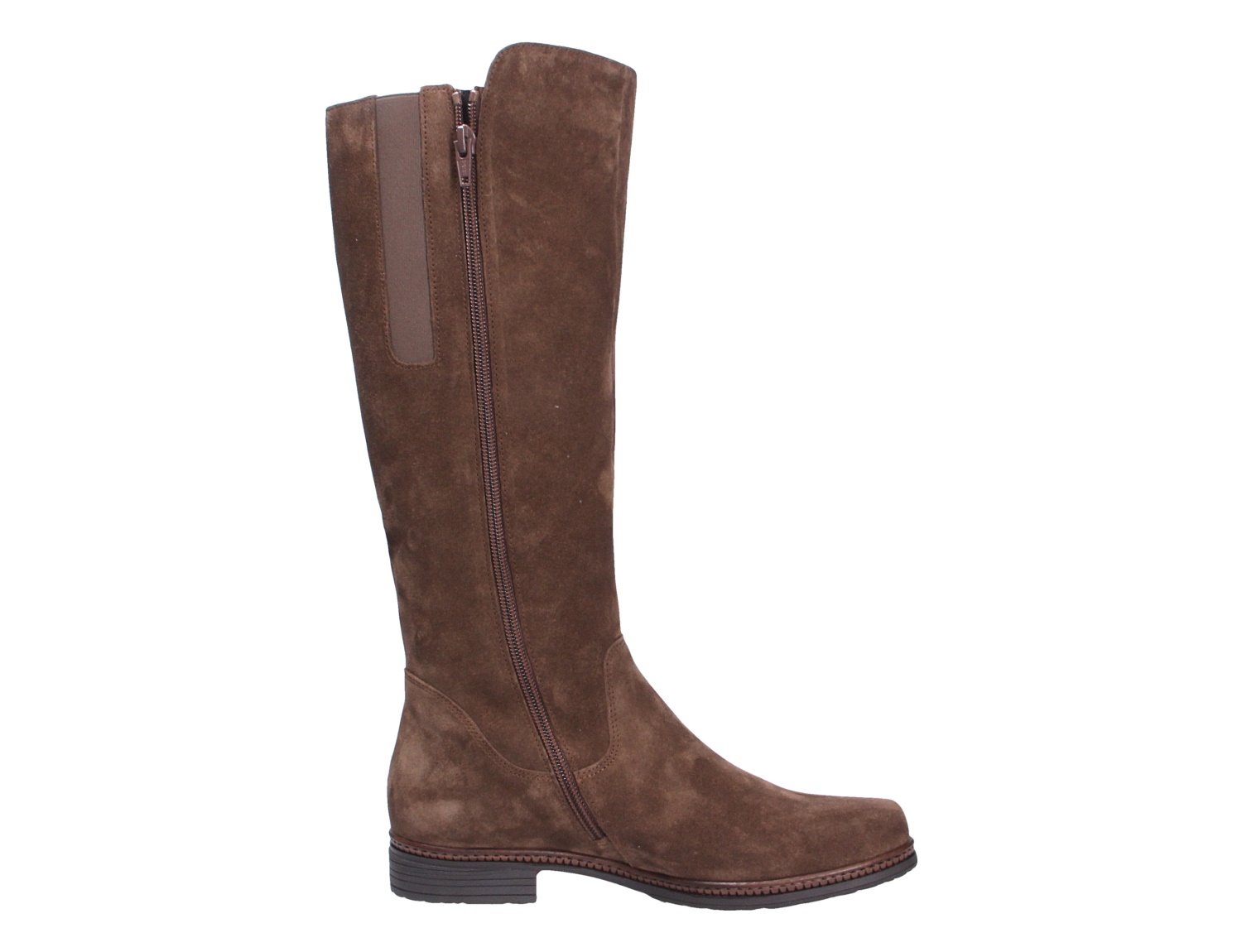 Gabor Damen Stiefel in Braun aus Veloursleder, hoher Schaft mit seitlichem Reißverschluss und elastischem Einsatz