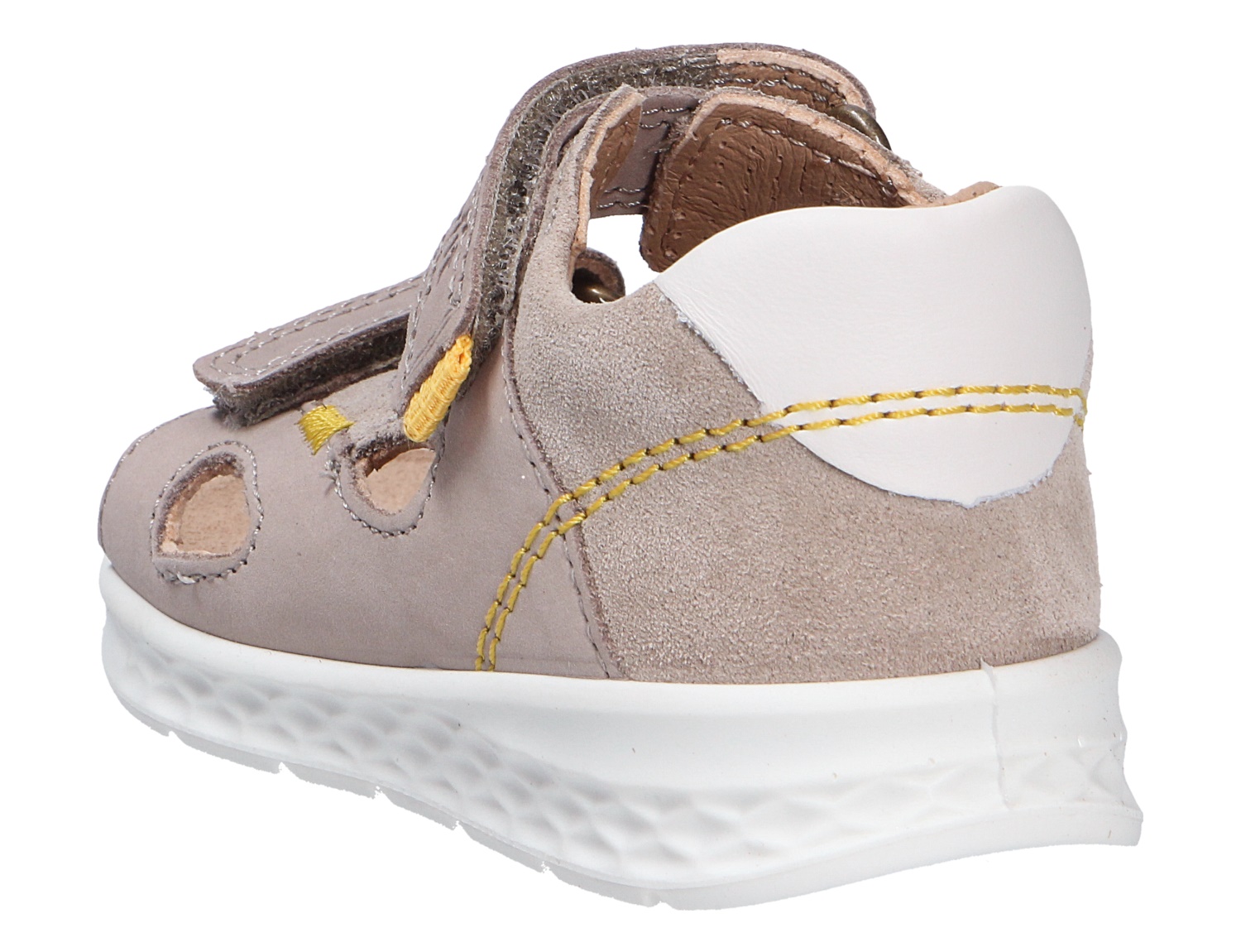 Superfit Lagoon Lauflernsandale für Kinder in Beige, seitliche Rückansicht mit Klettverschluss, geschlossener Ferse und flexibler heller Sohle