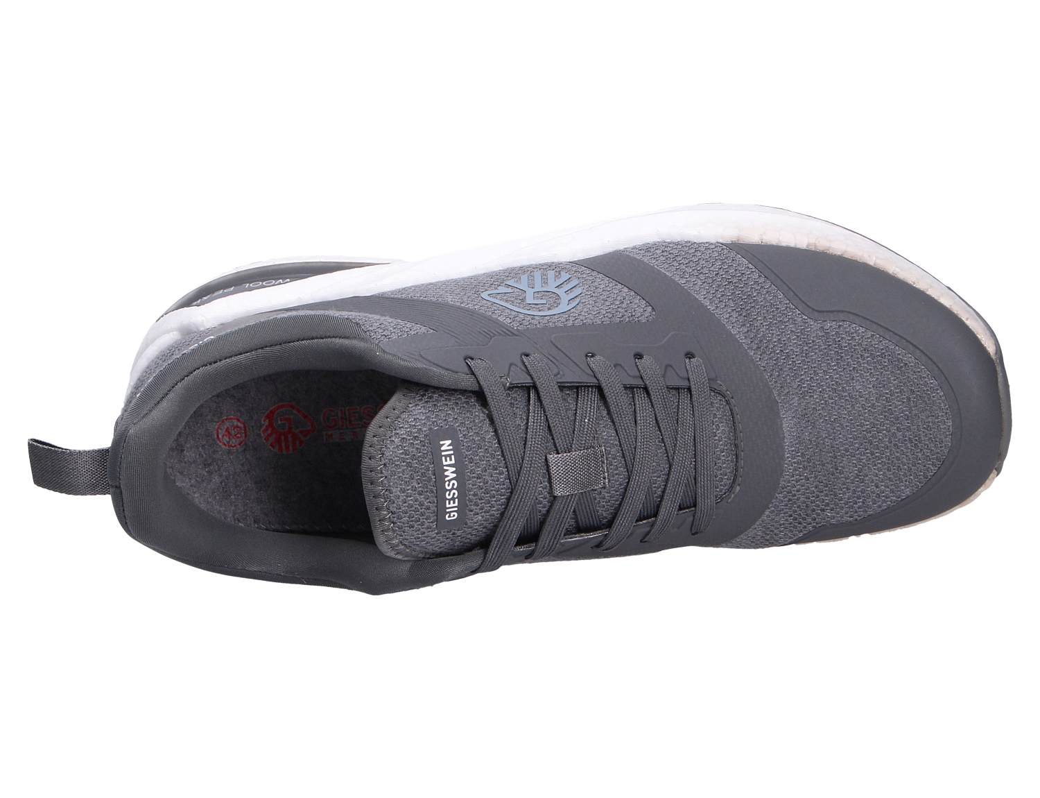 Giesswein WOOL PEAK MEN Herren-Sneaker in Grau aus der Draufsicht mit Schnürung und sportlicher Sohle