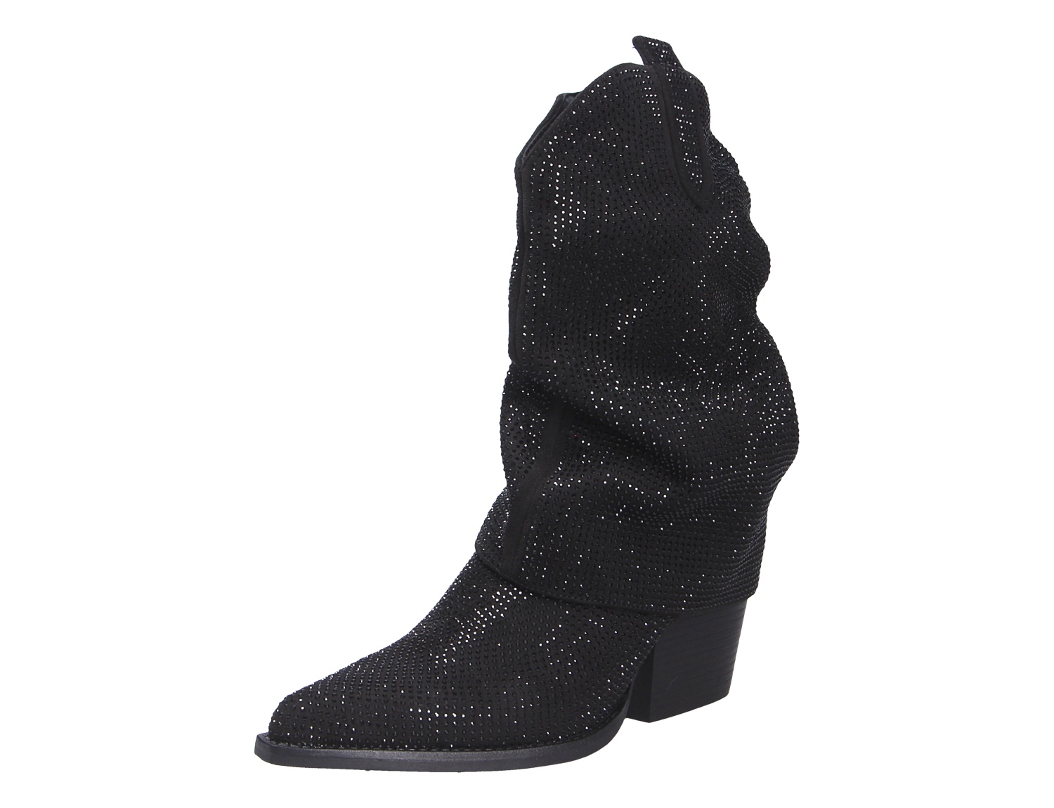 La Strada Damen Stiefel, schwarzer Westernstiefel mit funkelnden Glitzersteinen, spitzer Form und bequemem Blockabsatz