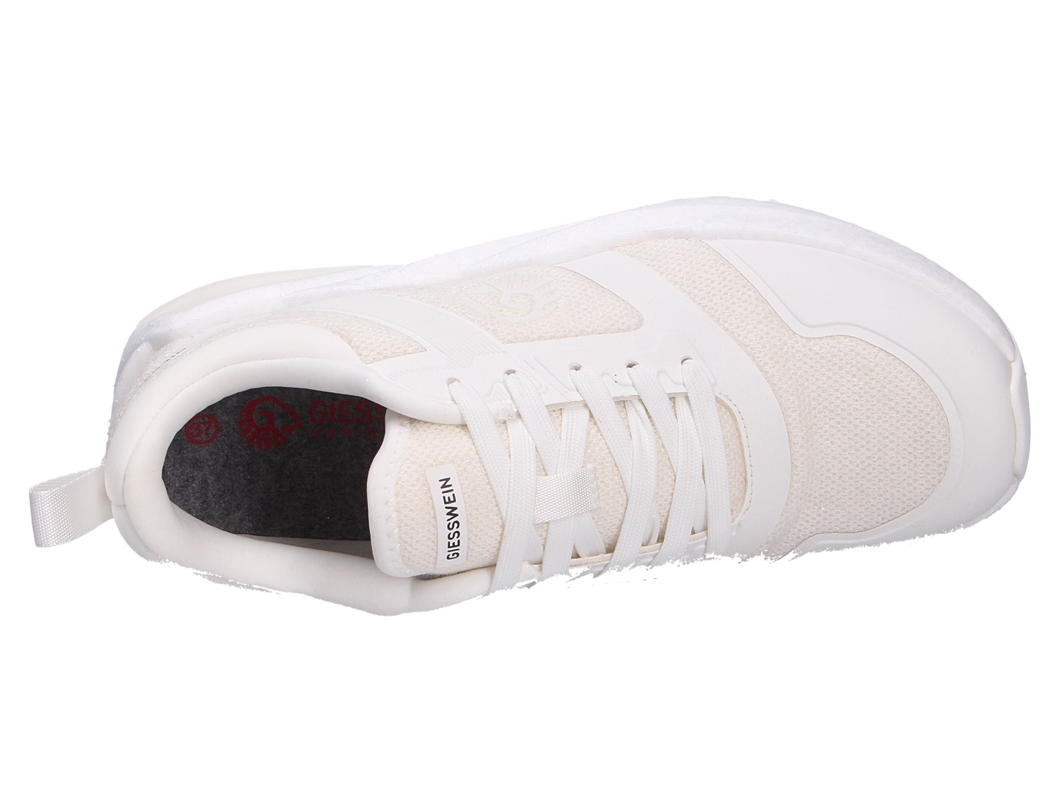 Draufsicht auf den weißen Giesswein Damen-Sneaker WOOL PEAK WOMEN mit Schnürung und sportlicher Sohle
