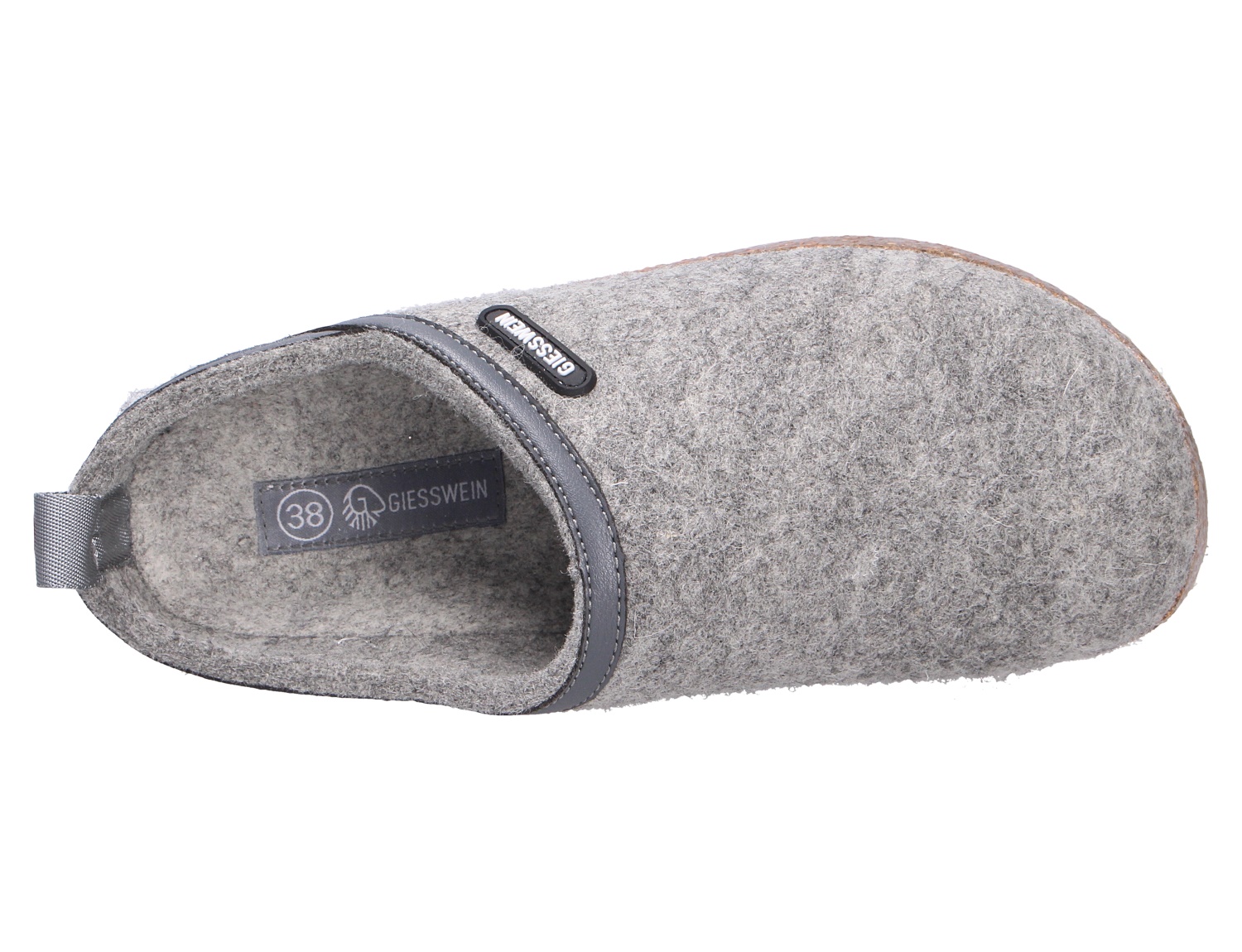 Giesswein WOOL CLOG, grauer Woll-Clog in Draufsicht mit geschlossener Front und offenem Fersenbereich