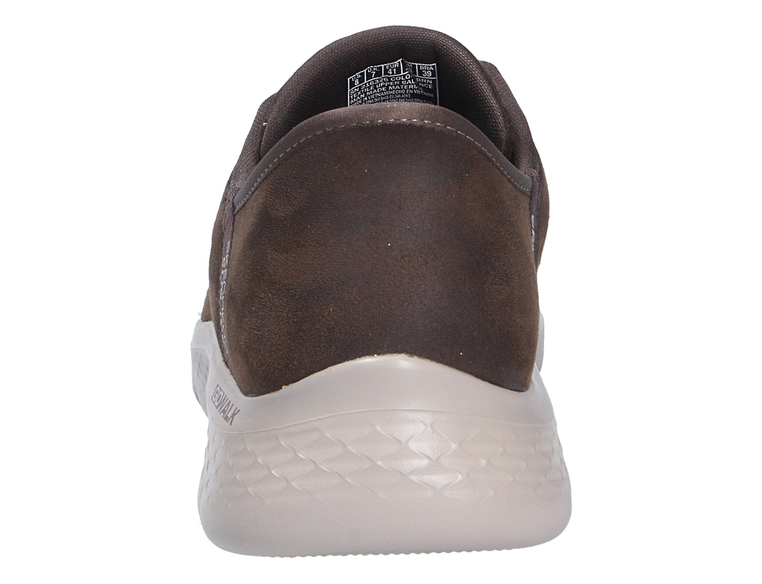 Rückansicht des braunen Skechers Go Walk Flex Sneakers mit heller, flexibler Laufsohle