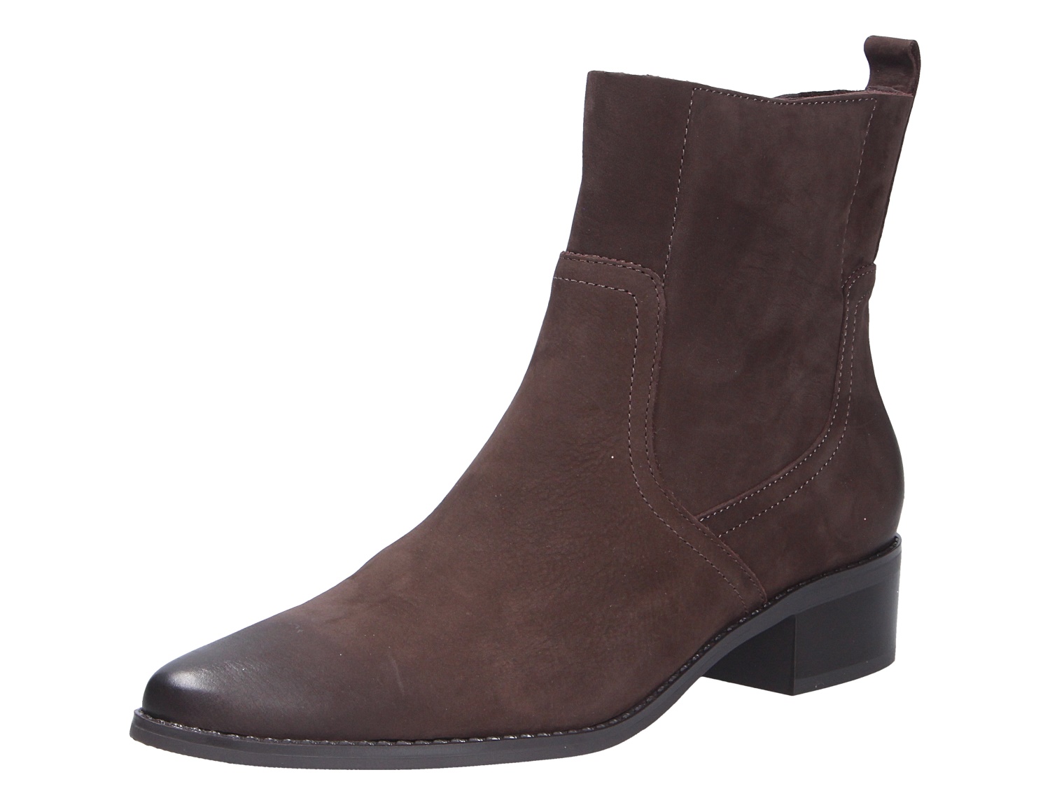 Caprice Damen Stiefel in Dunkelbraun, knöchelhoher Lederstiefel mit Blockabsatz und seitlichen Stretcheinsätzen