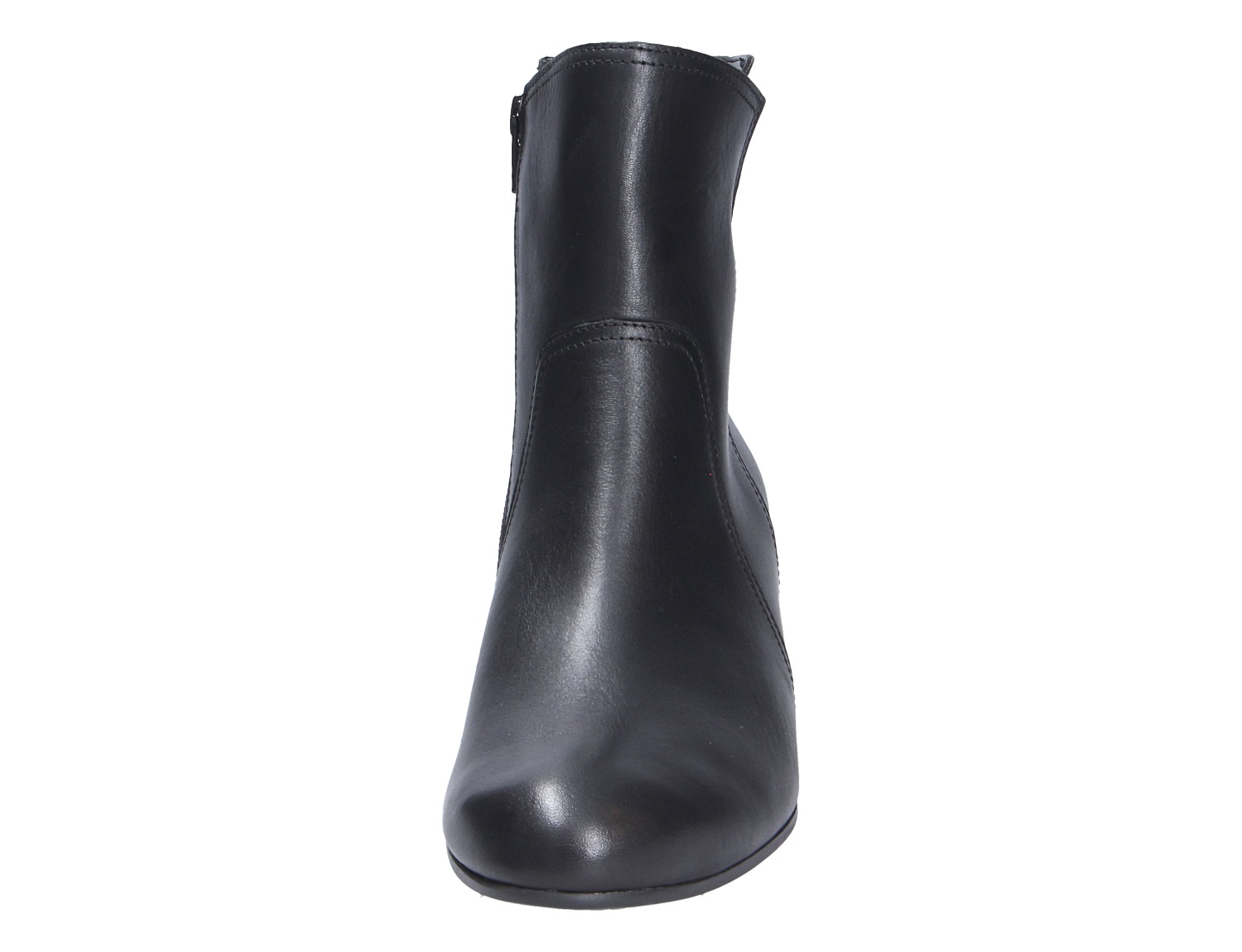 Frontansicht eines schwarzen Gabor Damen Stiefels mit schlichtem, elegantem Design und seitlichem Reißverschluss
