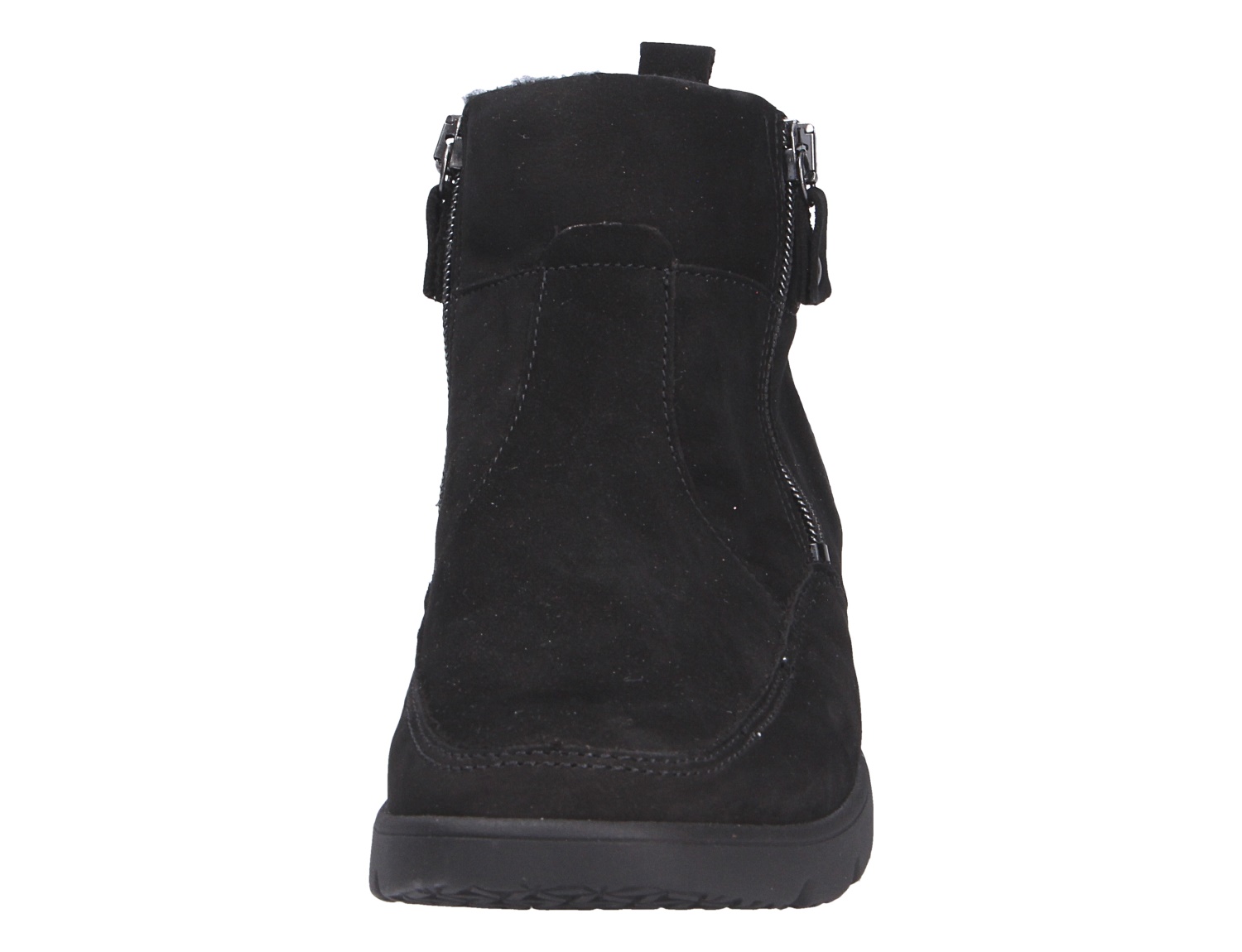 Waldläufer H-Bruni schwarze Stiefelette aus Veloursleder, Vorderansicht mit seitlichen Reißverschlüssen und bequemer Sohle