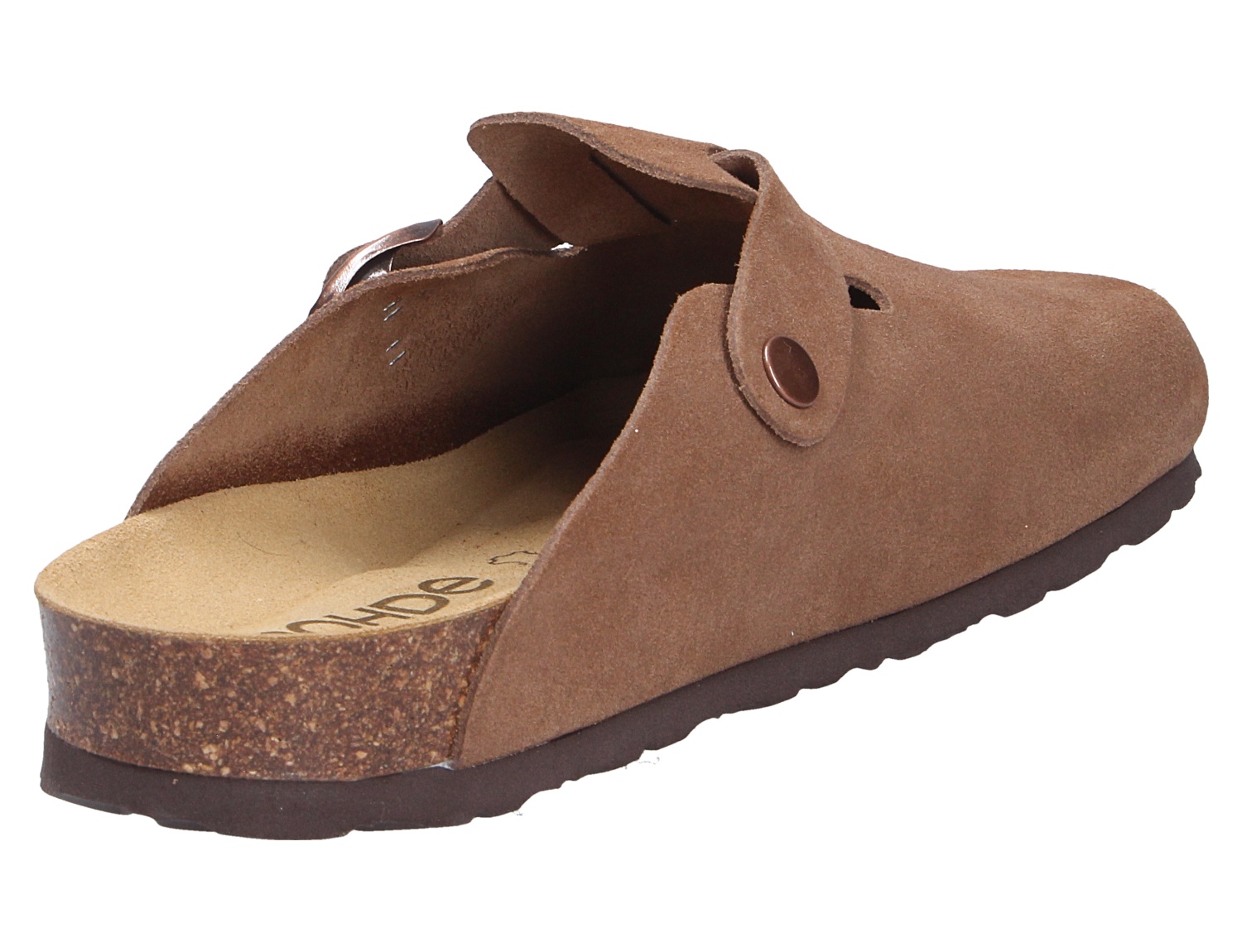 Rohde GRADO braune Clog-Pantolette aus Veloursleder mit verstellbarer Schnalle, anatomischem Korkfußbett und rutschfester Sohle