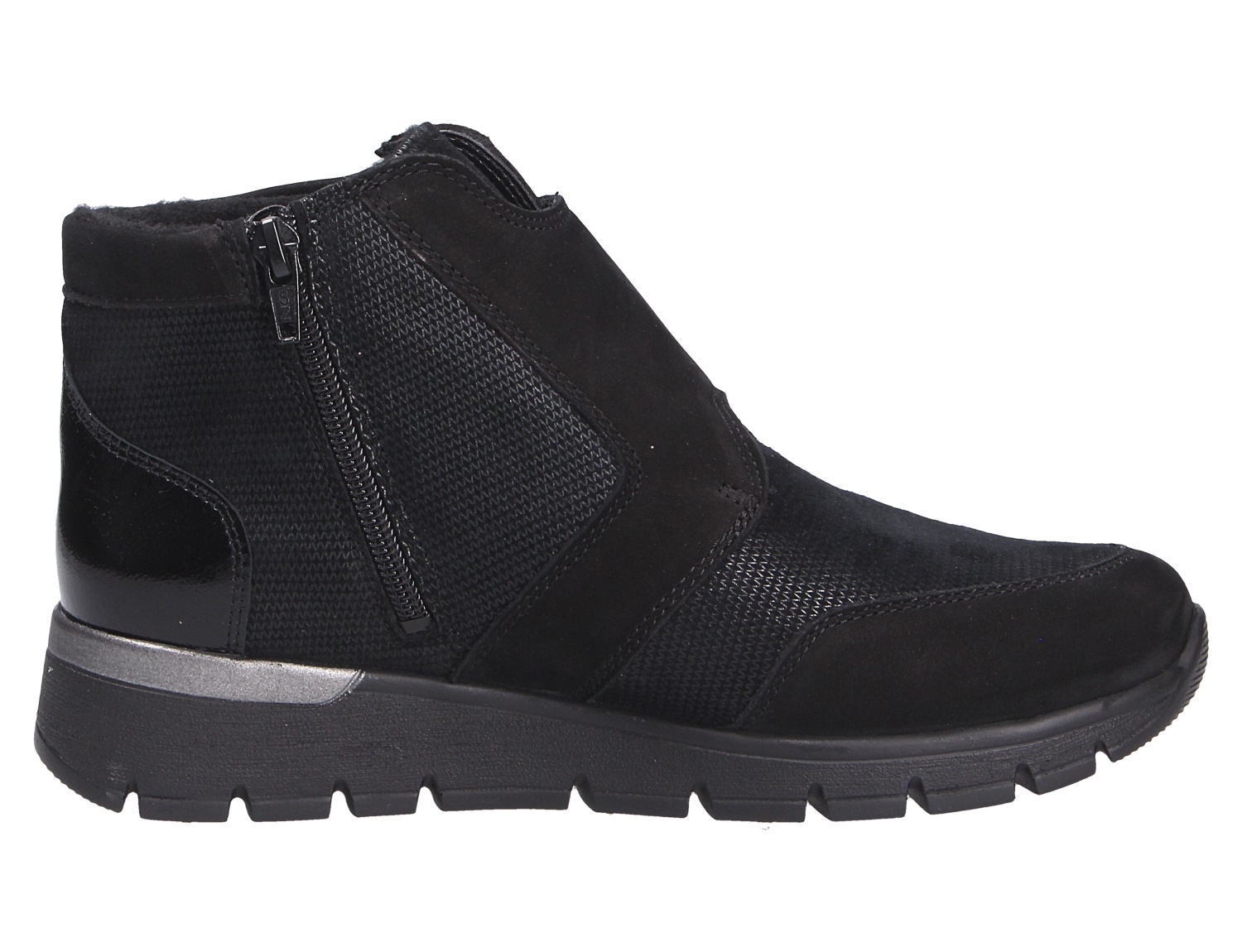 Waldläufer K-Ramona schwarze Damen-Stiefelette aus Veloursleder mit Reißverschluss, Warmfutter und profilierter Laufsohle