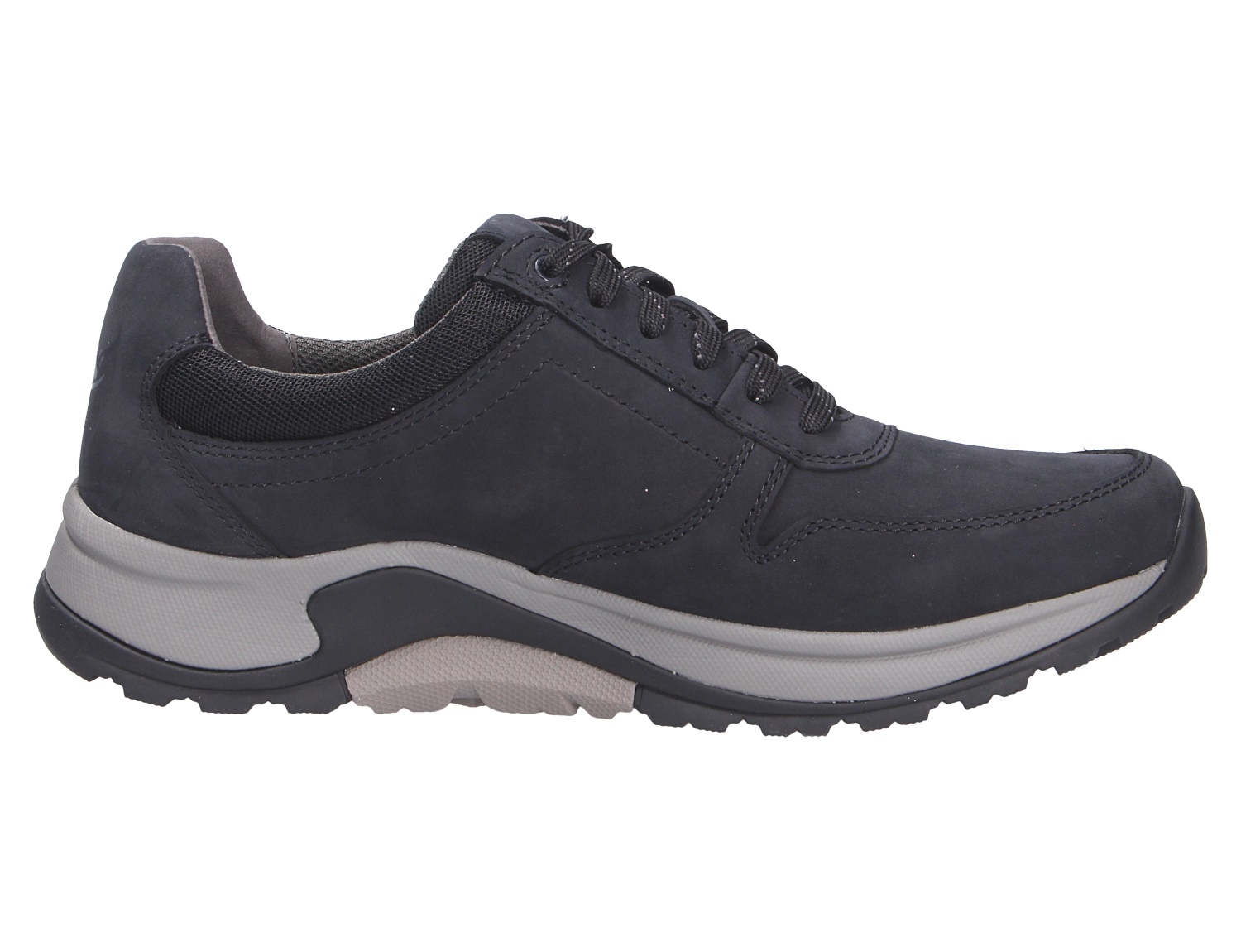 Seitliche Ansicht der Pius Gabor Herren Schnürschuhe in Schwarz mit Schnürung, sportlichem Design und grauer profilierter Sohle