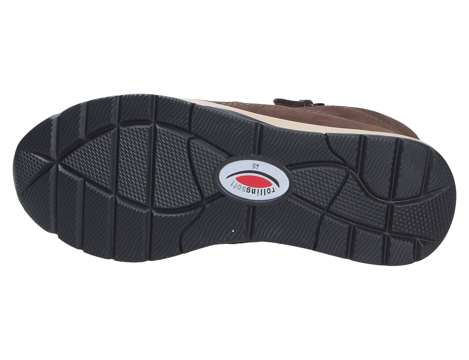 Unterseite der Gabor Damen Schnürschuhe mit schwarzer, profilierter Laufsohle und Rollingssoft-Technologie