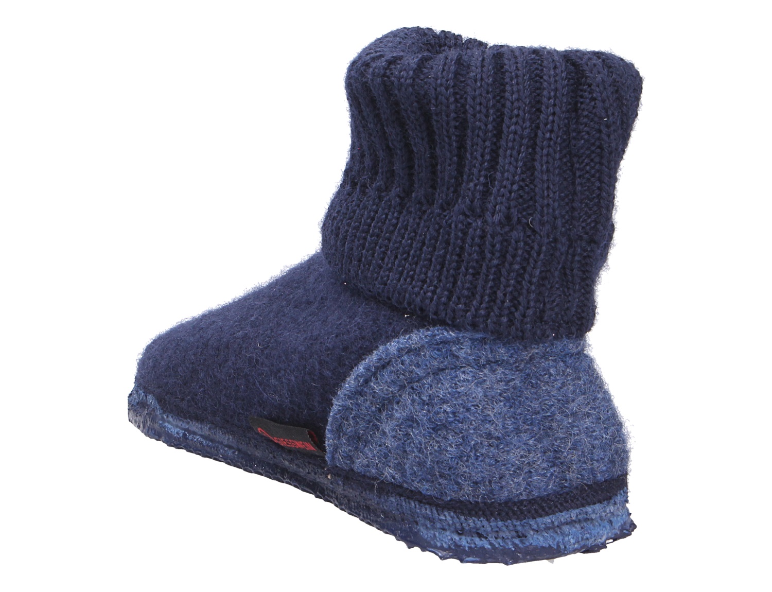 Giesswein KRAMSACH dunkelblauer Hausschuh-Stiefel aus Walkstoff mit gestricktem Schaft, Seitenansicht